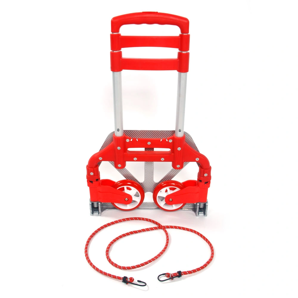 Portable Aluminum Folding Dolly Cart, Collapsible Hand Trolley for Luggage - Red