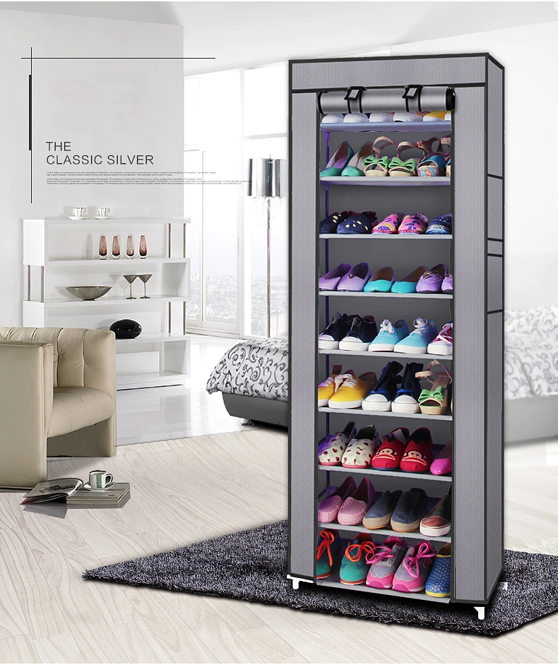 9-Tier Non-Woven Fabric Shoe Rack Cabinet Room Saving Storage Organizer Shelf Unit Gray
