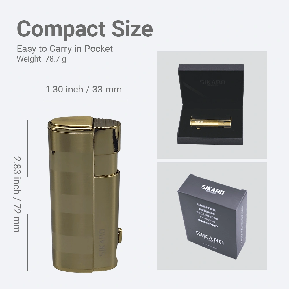 SIKARO Hurricane Triple Torch Lighter Gold with Cigar Punch, Refillable Adjustable Gas Lighter for Cigars, Kitchen, Outdoor view 5