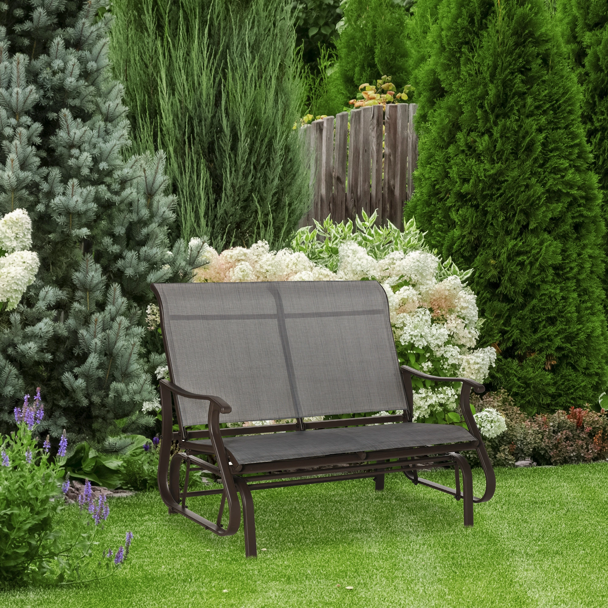 Outdoor Garden Bench, 60" Metal Patio Bench with Backrest, Powder-Coated Garden Chair for Yard, Lawn, Outdoor Living
