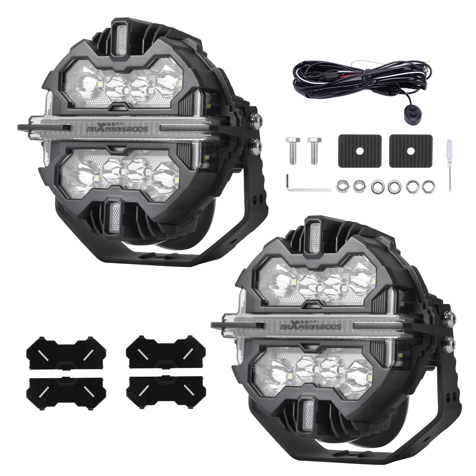 7" LED Light Pods 12V 332W Round Spot Beam RGB DRL White Amber Off Road Driving Lights view 6