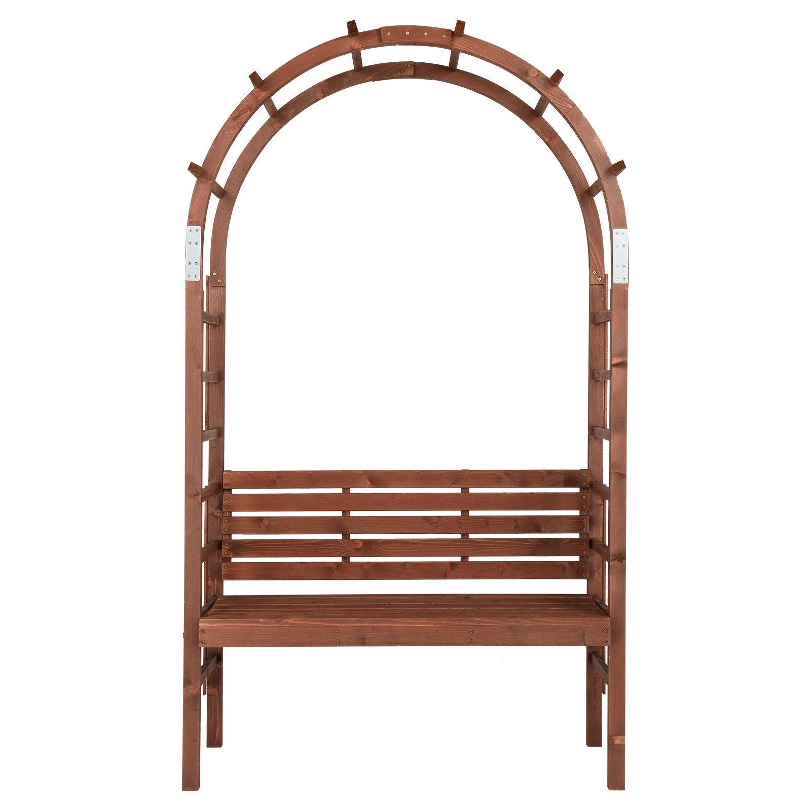 8FT Wooden Garden Arch with Bench for 2, Dark Brown Arbor Trellis for Climbing Plants, Outdoor Patio Lawn Backyard Decor