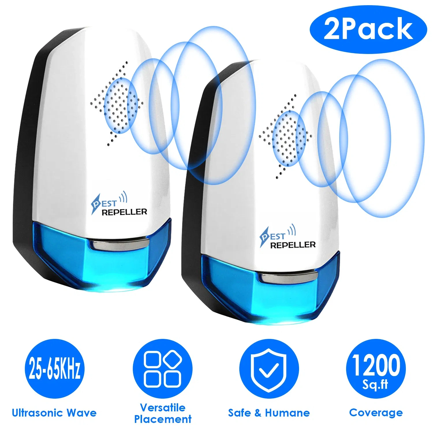 2 Pack Ultrasonic Pest Repeller Plug In with Night Light Indoor Mouse Roach Bed Bug Rodent Mosquito Killer Bedroom Garage Warehouse