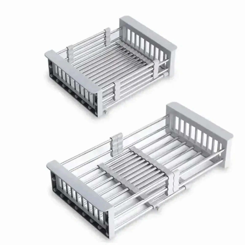 Adjustable Immersion Sink Dish Drying Rack w/ Stainless Steel Drain Basket | Retractable Space-Saving