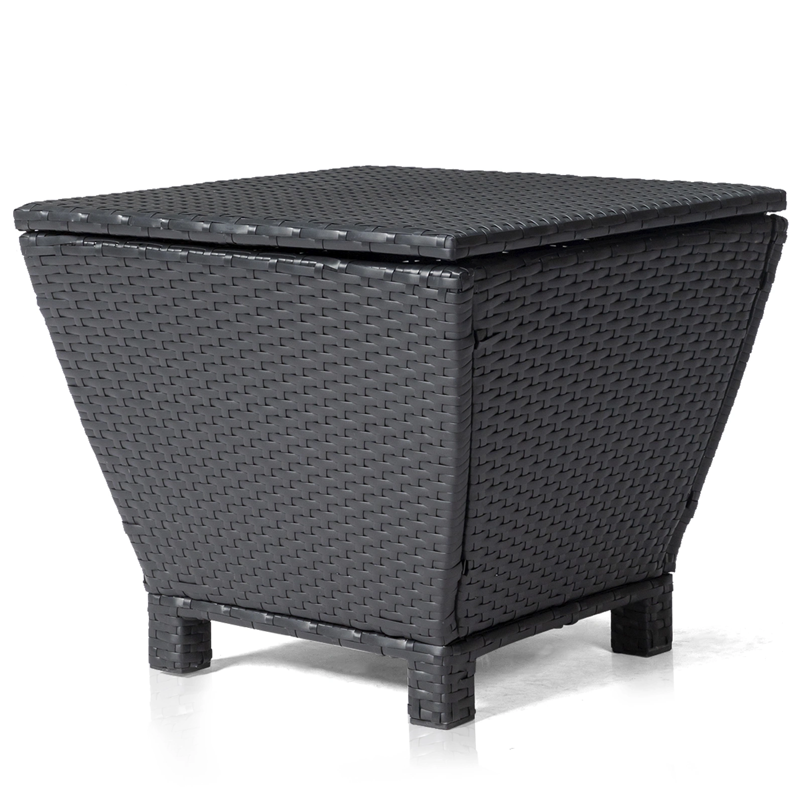 PE Wicker Outdoor Side Table with Storage, Small Patio Storage Basket for Hose, Cushion & Towel, Black