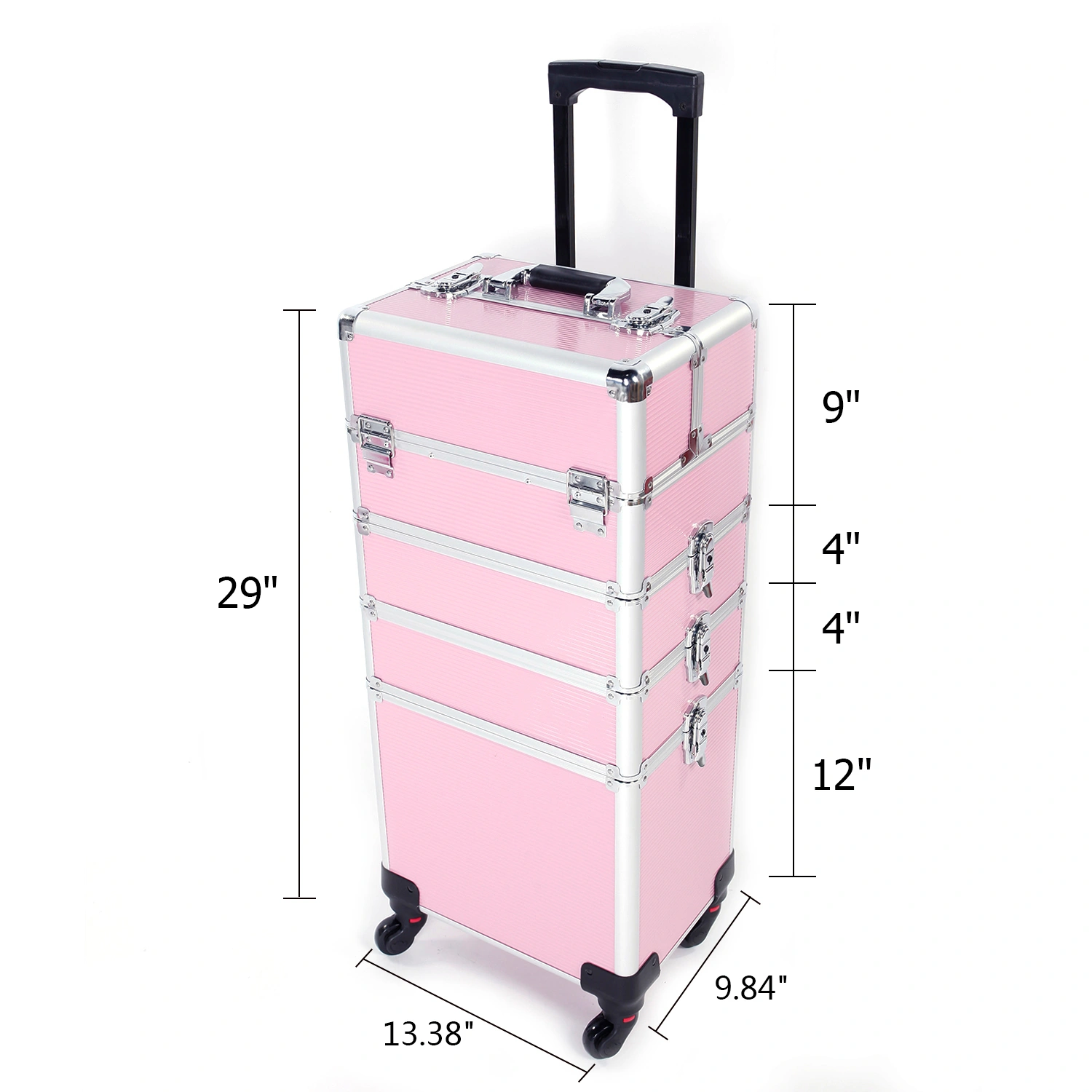 4-in-1 Aluminum Cosmetic Makeup Case, Tattoo Storage Box in Pink view 13