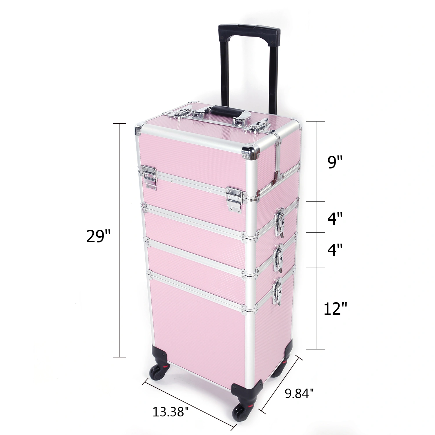 4-in-1 Aluminum Cosmetic Makeup Case, Tattoo Storage Box in Pink view 18