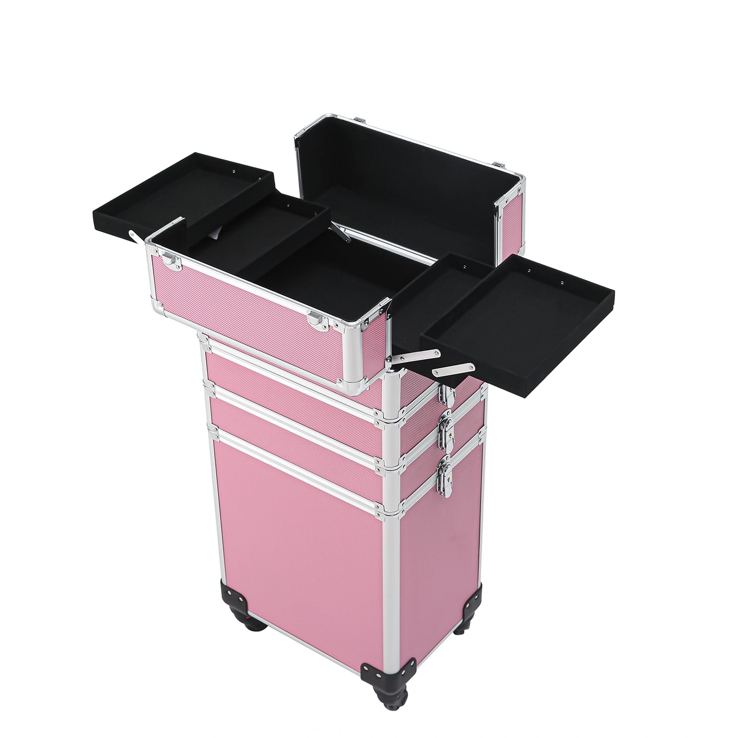 4-in-1 Aluminum Cosmetic Makeup Case, Tattoo Storage Box in Pink view 22