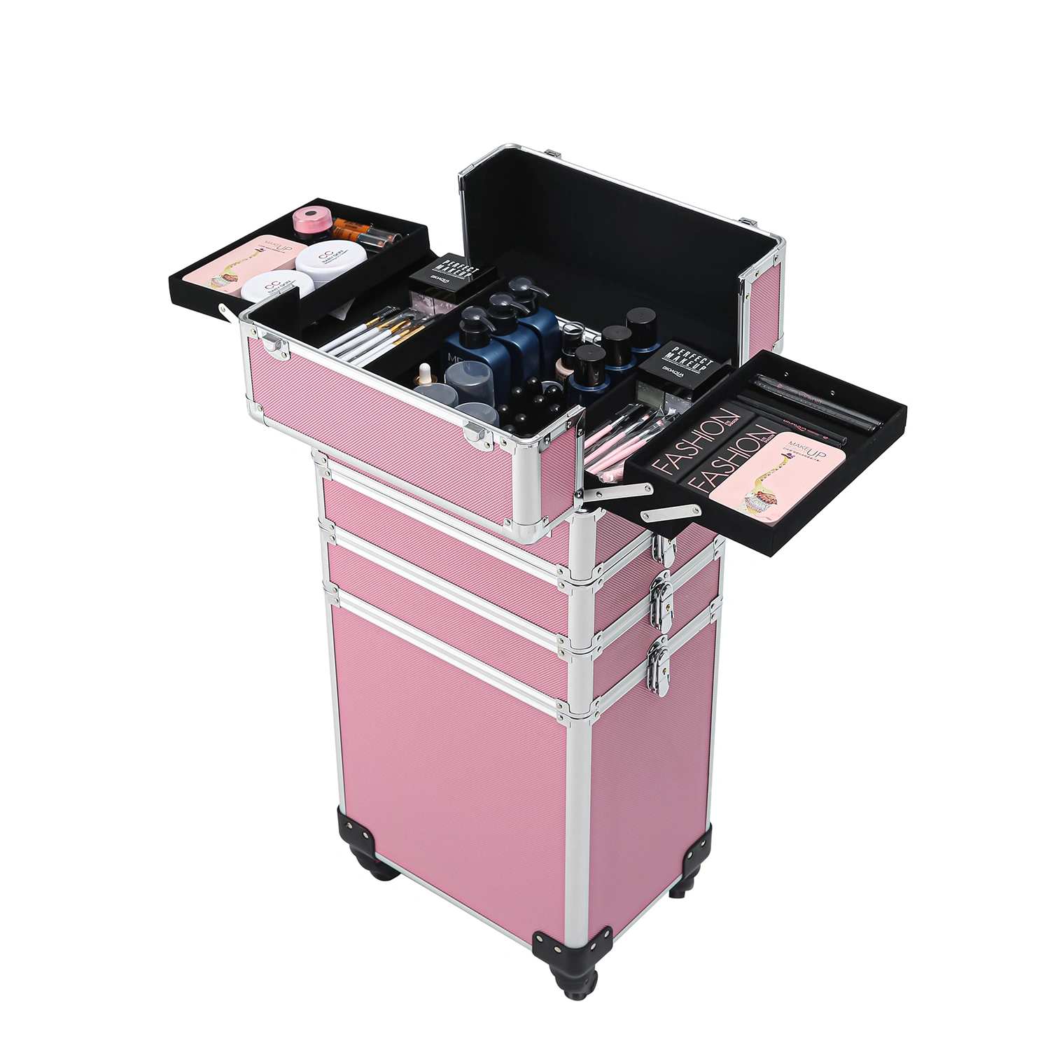 4-in-1 Aluminum Cosmetic Makeup Case, Tattoo Storage Box in Pink view 23