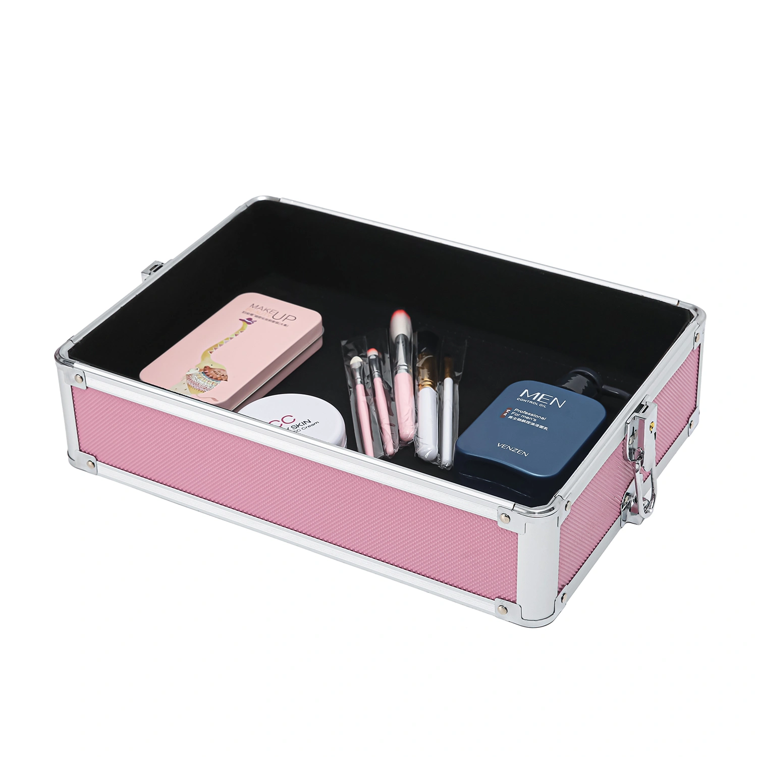 4-in-1 Aluminum Cosmetic Makeup Case, Tattoo Storage Box in Pink view 27