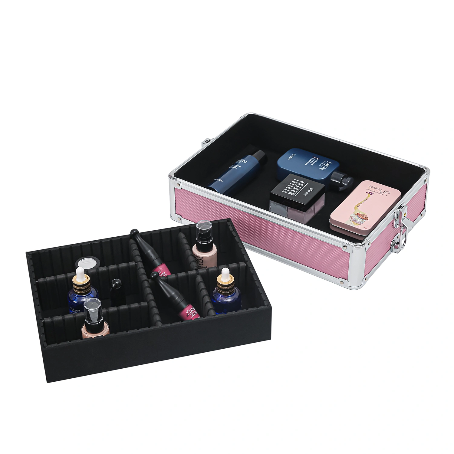 4-in-1 Aluminum Cosmetic Makeup Case, Tattoo Storage Box in Pink view 28