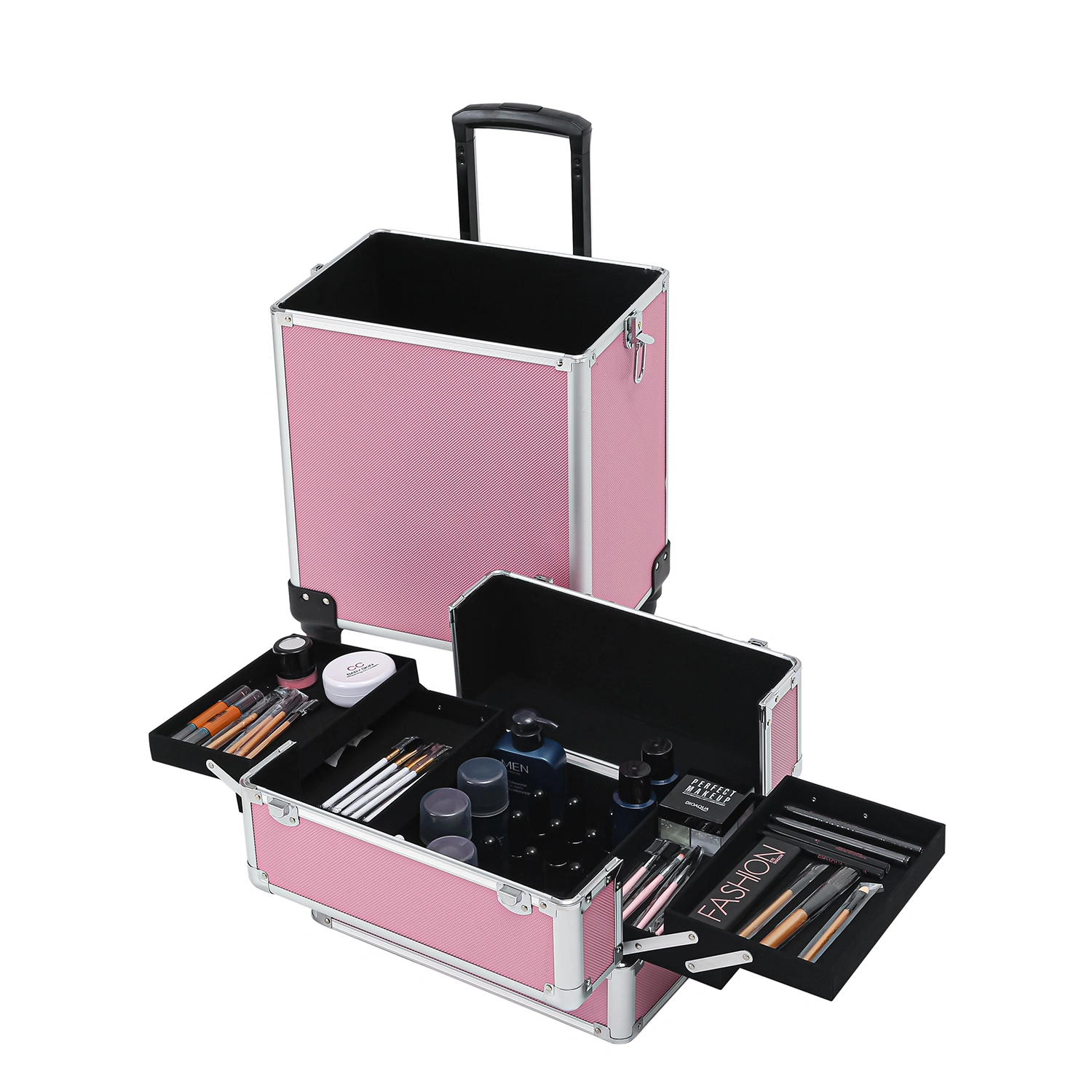 4-in-1 Aluminum Cosmetic Makeup Case, Tattoo Storage Box in Pink view 29