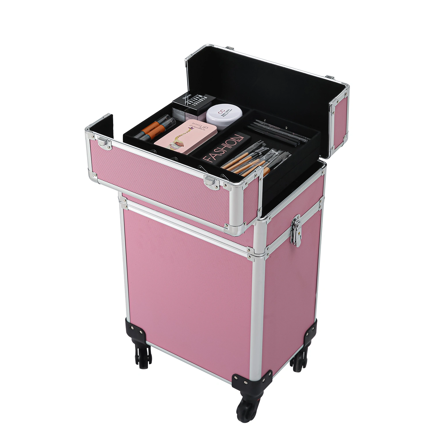 4-in-1 Aluminum Cosmetic Makeup Case, Tattoo Storage Box in Pink view 32