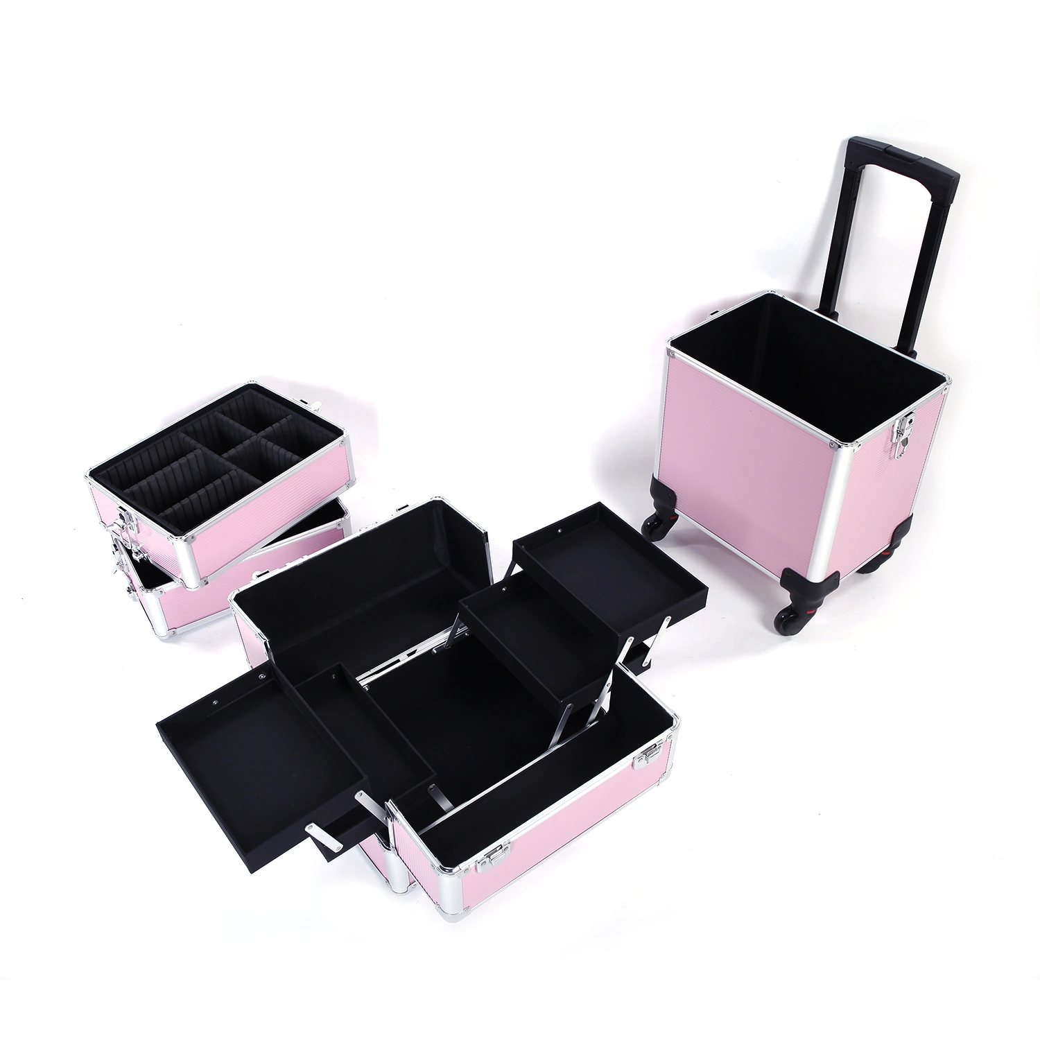 4-in-1 Aluminum Cosmetic Makeup Case, Tattoo Storage Box in Pink view 6