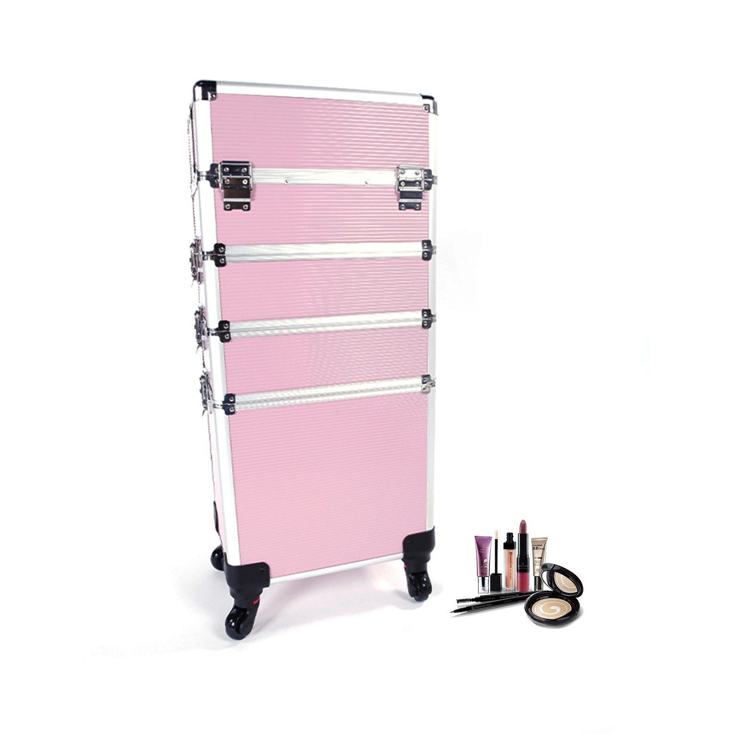 4-in-1 Aluminum Cosmetic Makeup Case, Tattoo Storage Box in Pink view 7