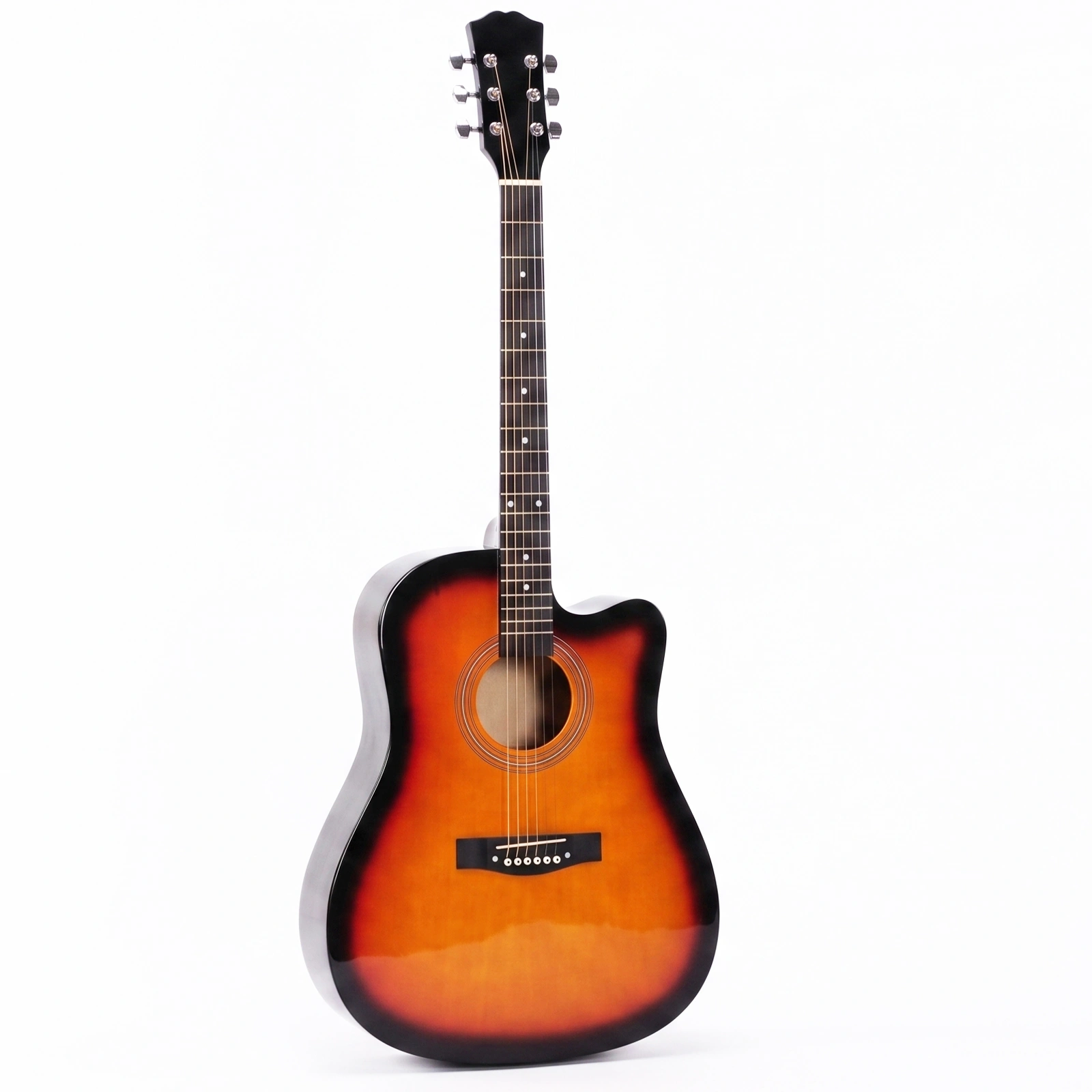 41 Inch Acoustic Guitar Dreadnought Cutaway Barrel Shape - Sunset Color with Gig Bag Pick Strings Capo Tuner Wrench Strap Bundle