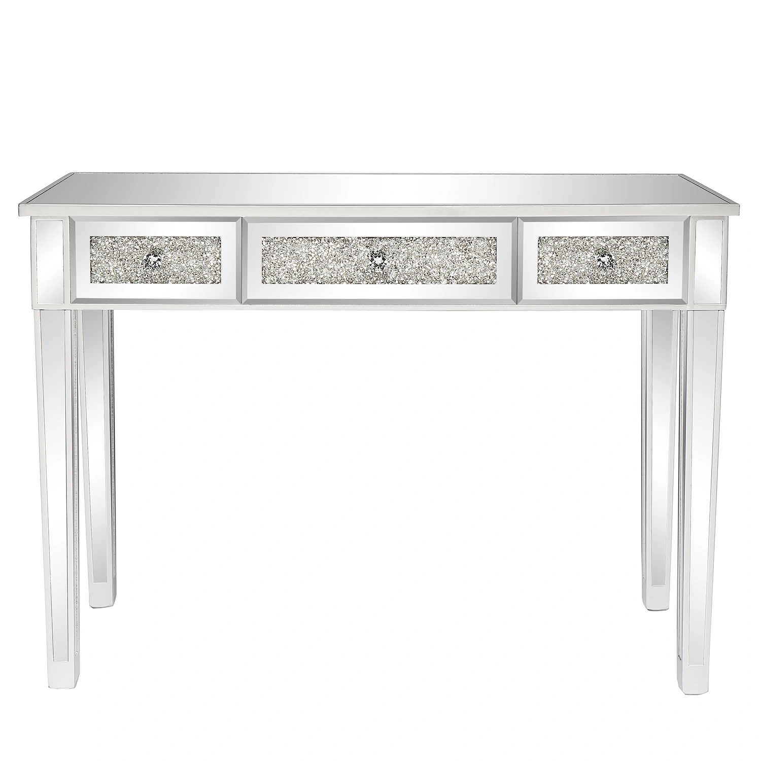 FCH 3-Pump Computer Desk, Silver MDF Mirror Surface, Broken Glass Design, Home Office Desk