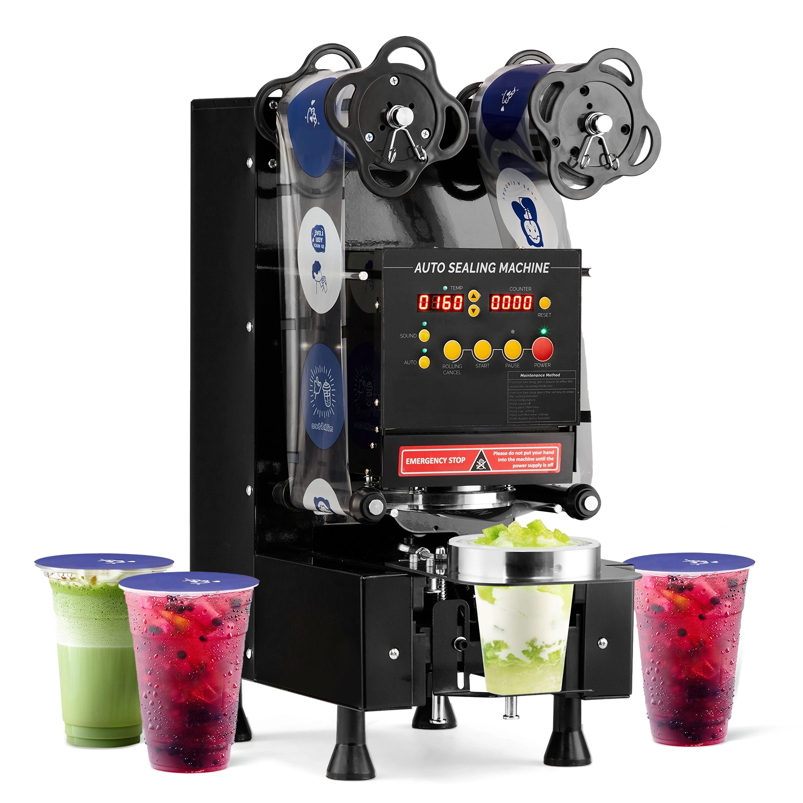 Full Automatic Cup Sealer Machine 88/89/90/95mm, Electric Boba Cup Sealing 500-600 Cups/H LCD Panel for Bubble Milk Tea