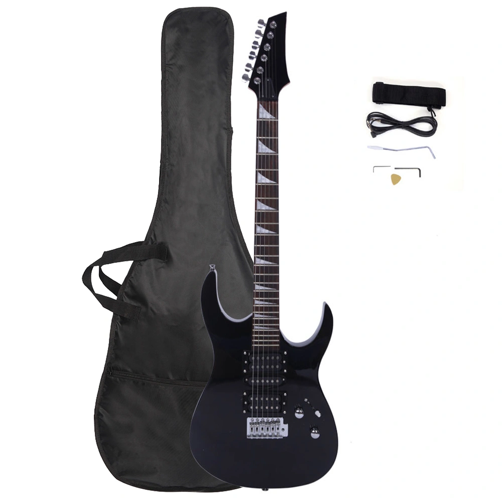 Black Electric Guitar Package for Beginners, HSH Pickup, Includes Bag, Strap, Cable, Wrench & Tools