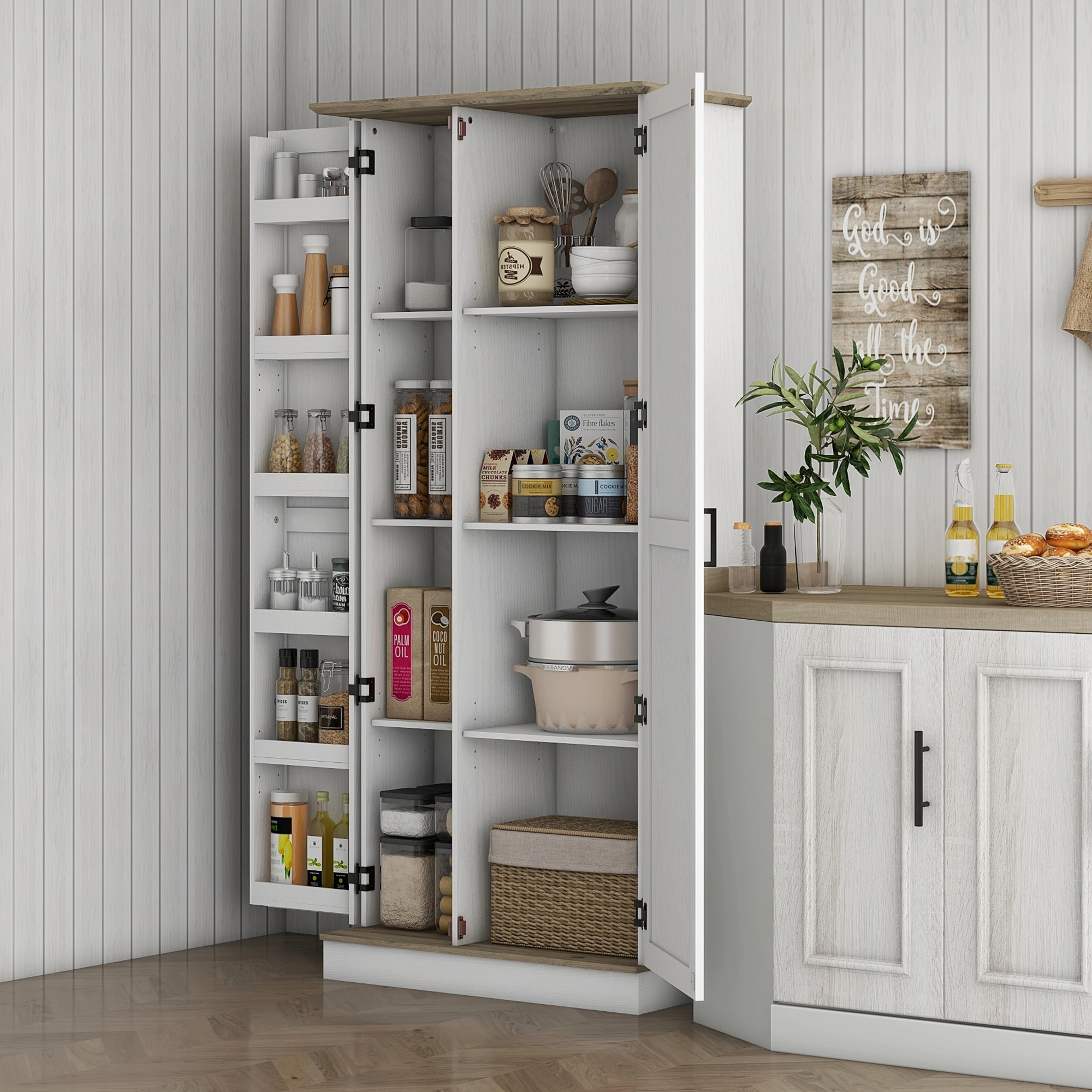 Modern Kitchen Storage Cabinet with Adjustable Shelves & Soft Close Doors
