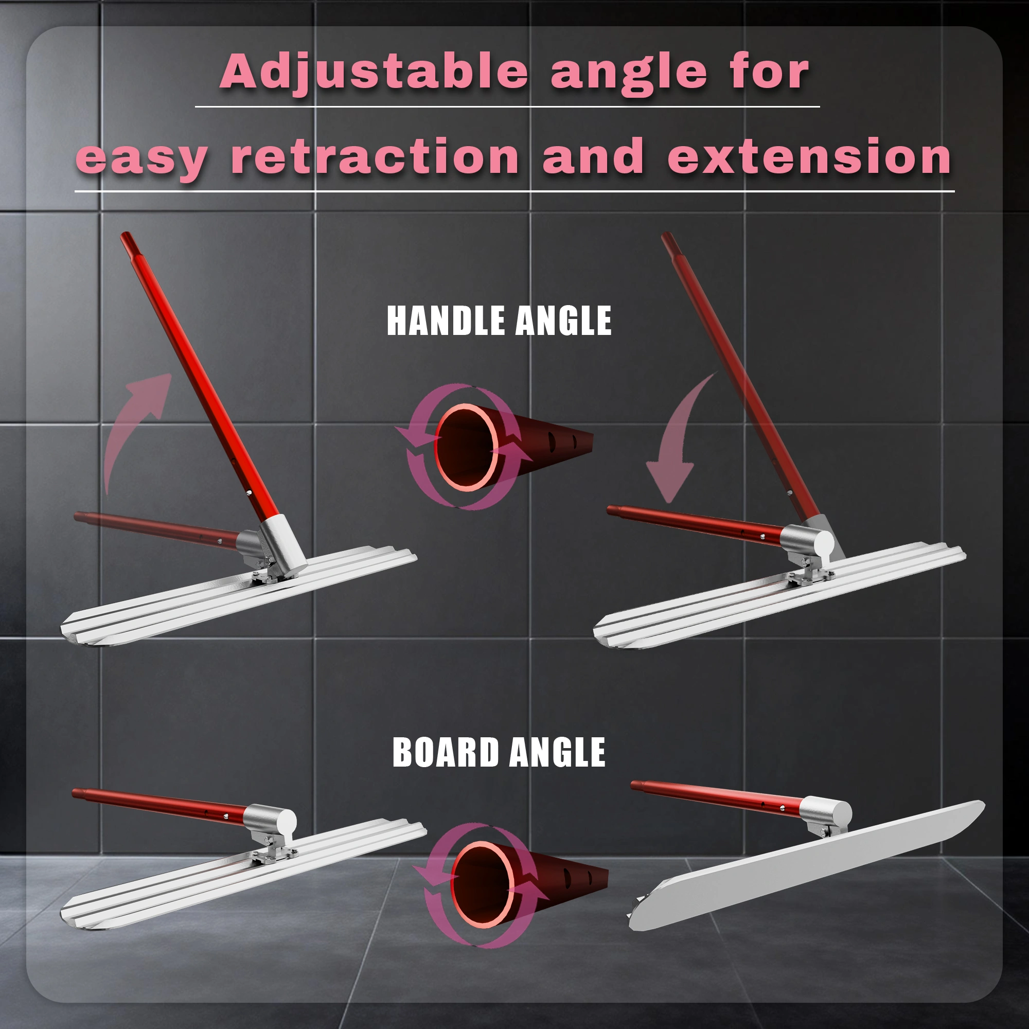 48''x8'' Concrete Bull Float with T Trowel, Aluminium Alloy Finish Tool, Adjustable Bracket, 4 Handles, Red, Pro Smoothing for Construction view 5