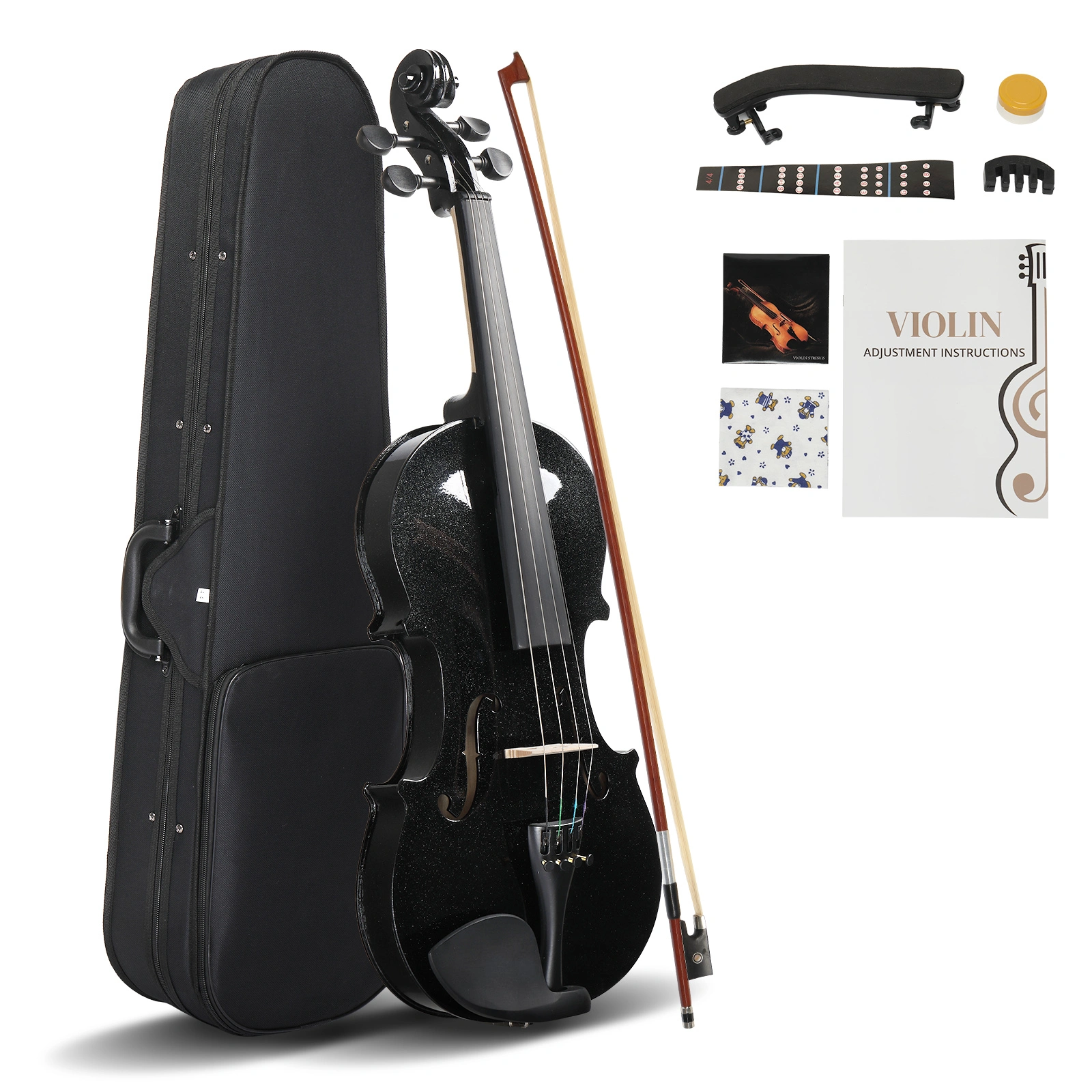4/4 Full Size Violin Bundle for Beginners - Includes Hard Case, Bow, Shoulder Rest, Rosin & Extra Strings