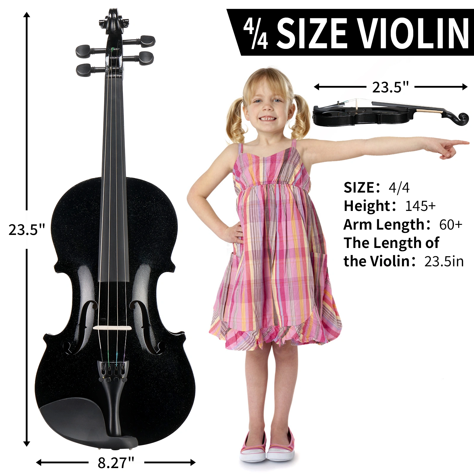 4/4 Full Size Violin Bundle for Beginners - Includes Hard Case, Bow, Shoulder Rest, Rosin & Extra Strings view 10