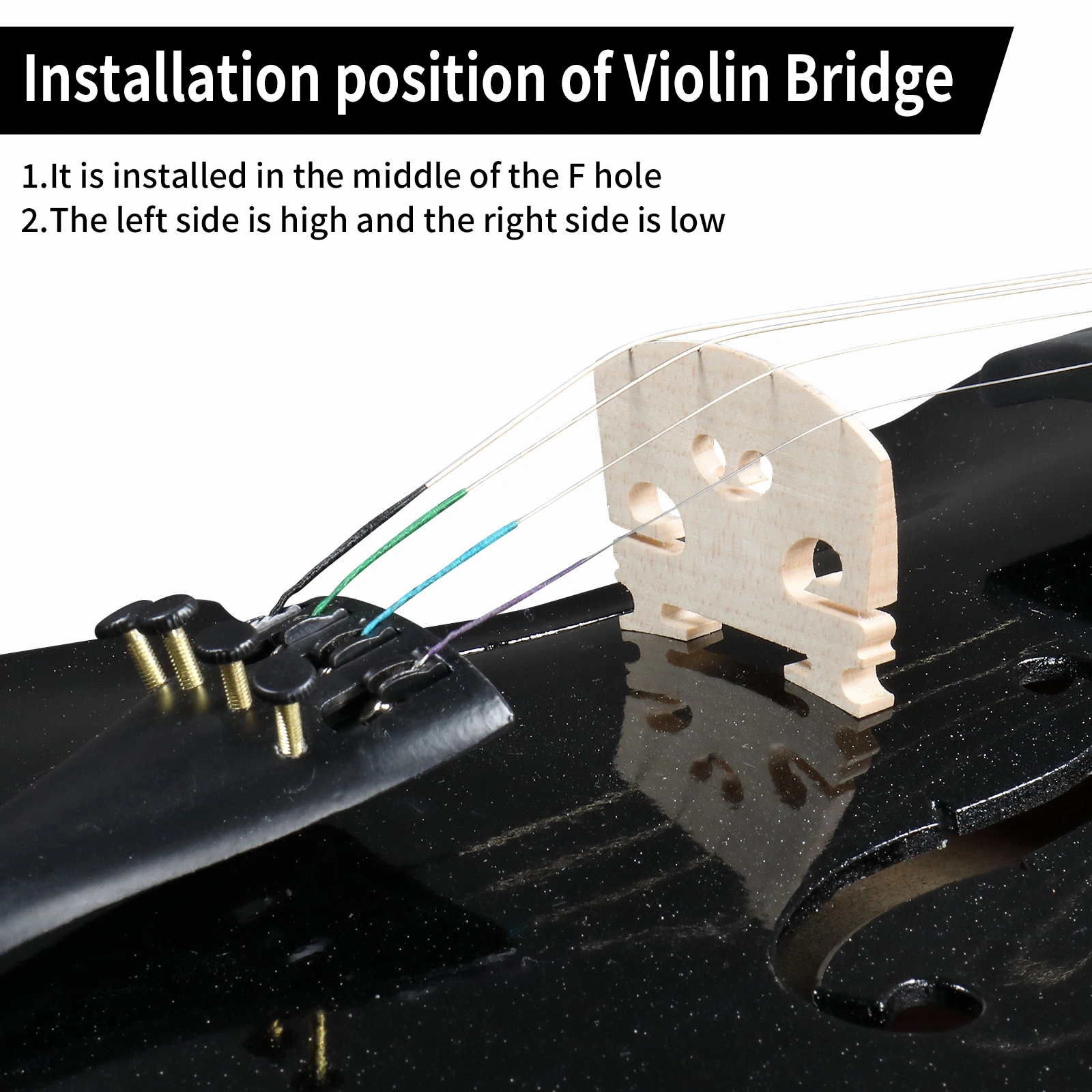 4/4 Full Size Violin Bundle for Beginners - Includes Hard Case, Bow, Shoulder Rest, Rosin & Extra Strings view 3