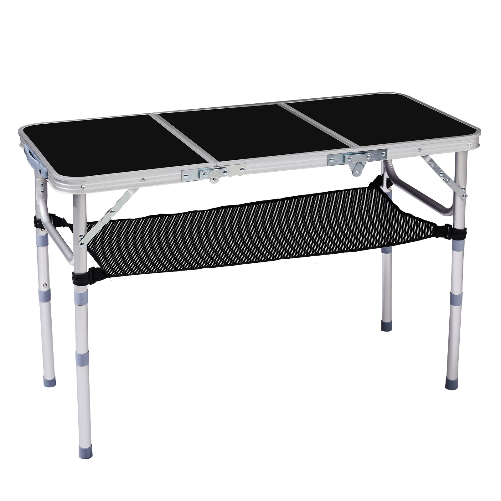 3ft Aluminum Folding Camping Table, Portable Outdoor Picnic Table with 3 Adjustable Heights, Lightweight Carry Handle, Black for Hiking BBQ Beach Camp