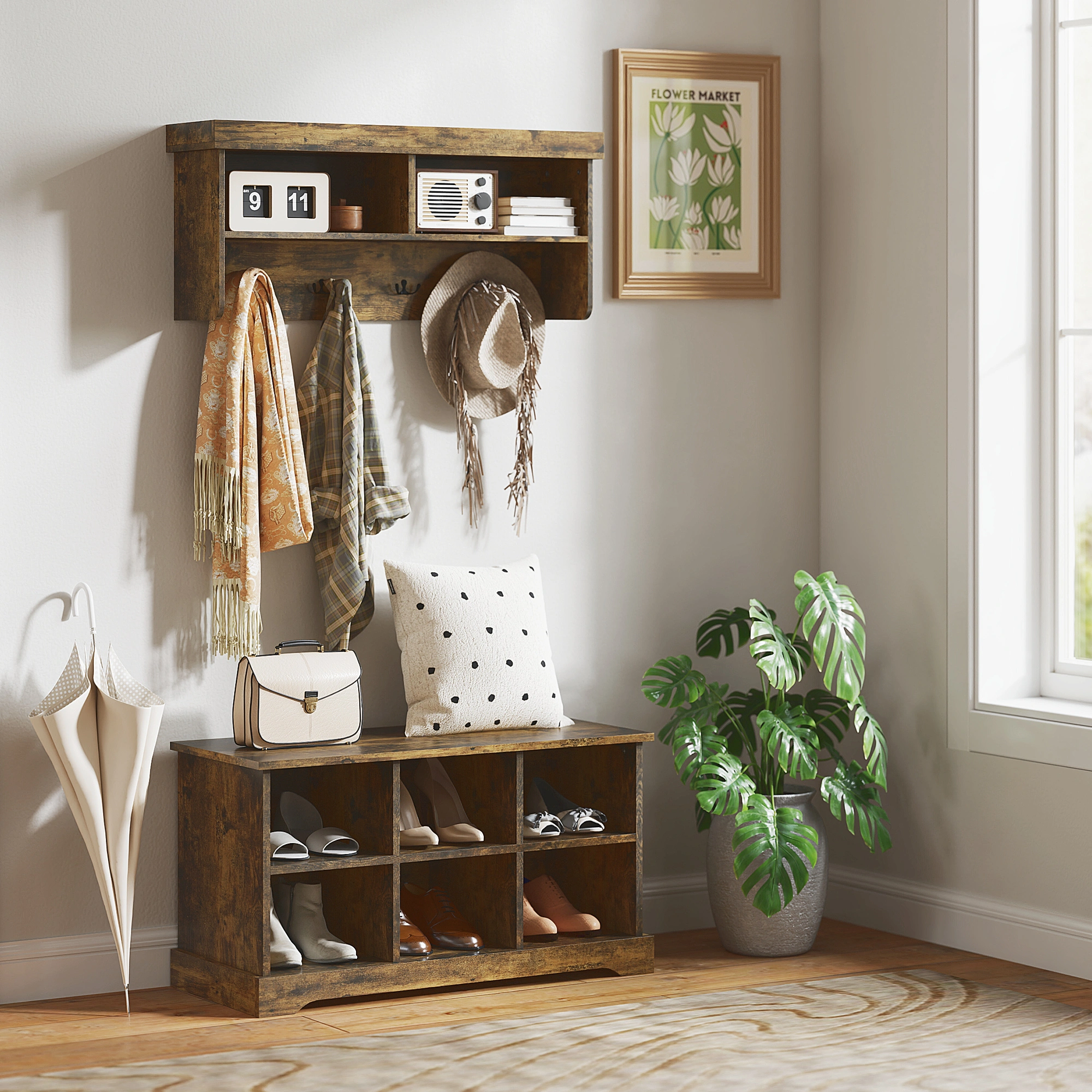 Outdoor Shoe Storage Cabinet - Weather Resistant 6-Tier Shoe Rack Organizer, Waterproof Covered Shoe Cabinet with Adjustable Shelves, Charcoal
