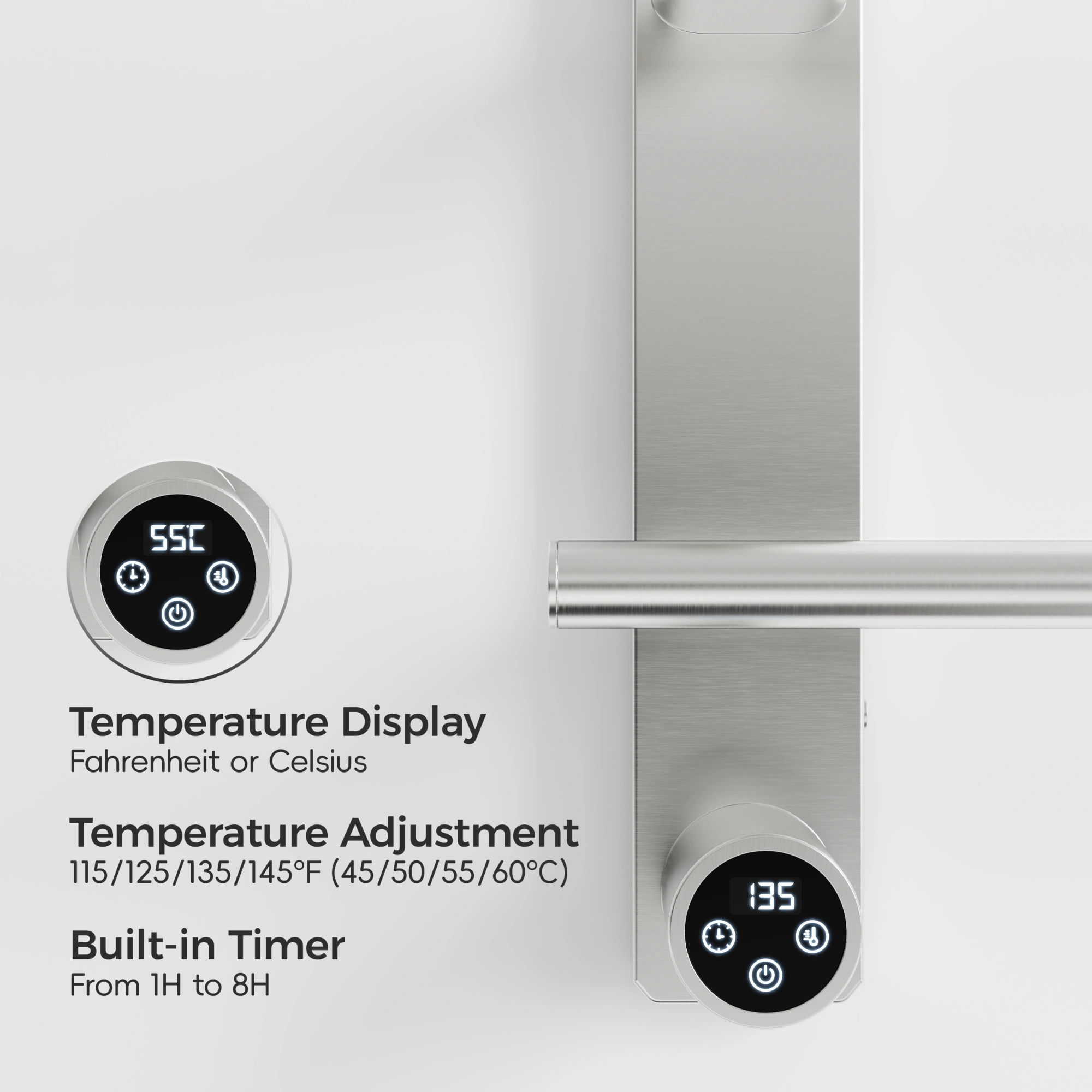 Brushed Nickel Heated Towel Rack for Bathroom,Wall Mounted with Intelligent Touch Screen Timer, 4-Bar Towel Warmer, 304 Stainless Steel Polished, Plug-in/Hard-Wired[Unable ship on weekends, TK/TEMU only for pickup, only TX10643 warehouse supports GOF view 7