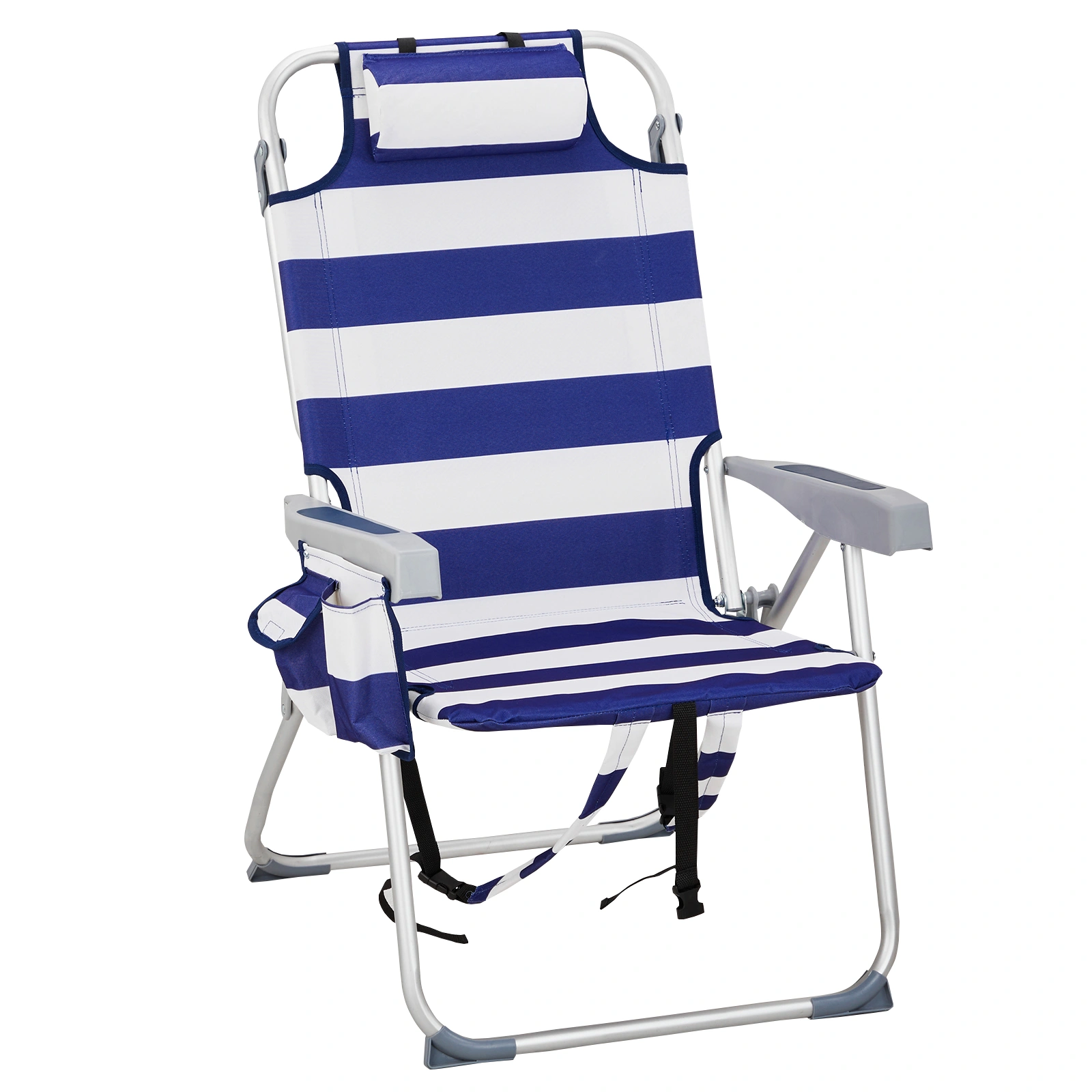 63x70x99cm Blue Stripe Beach Chair Oxford Cloth Silver White Aluminum Tube 100kg