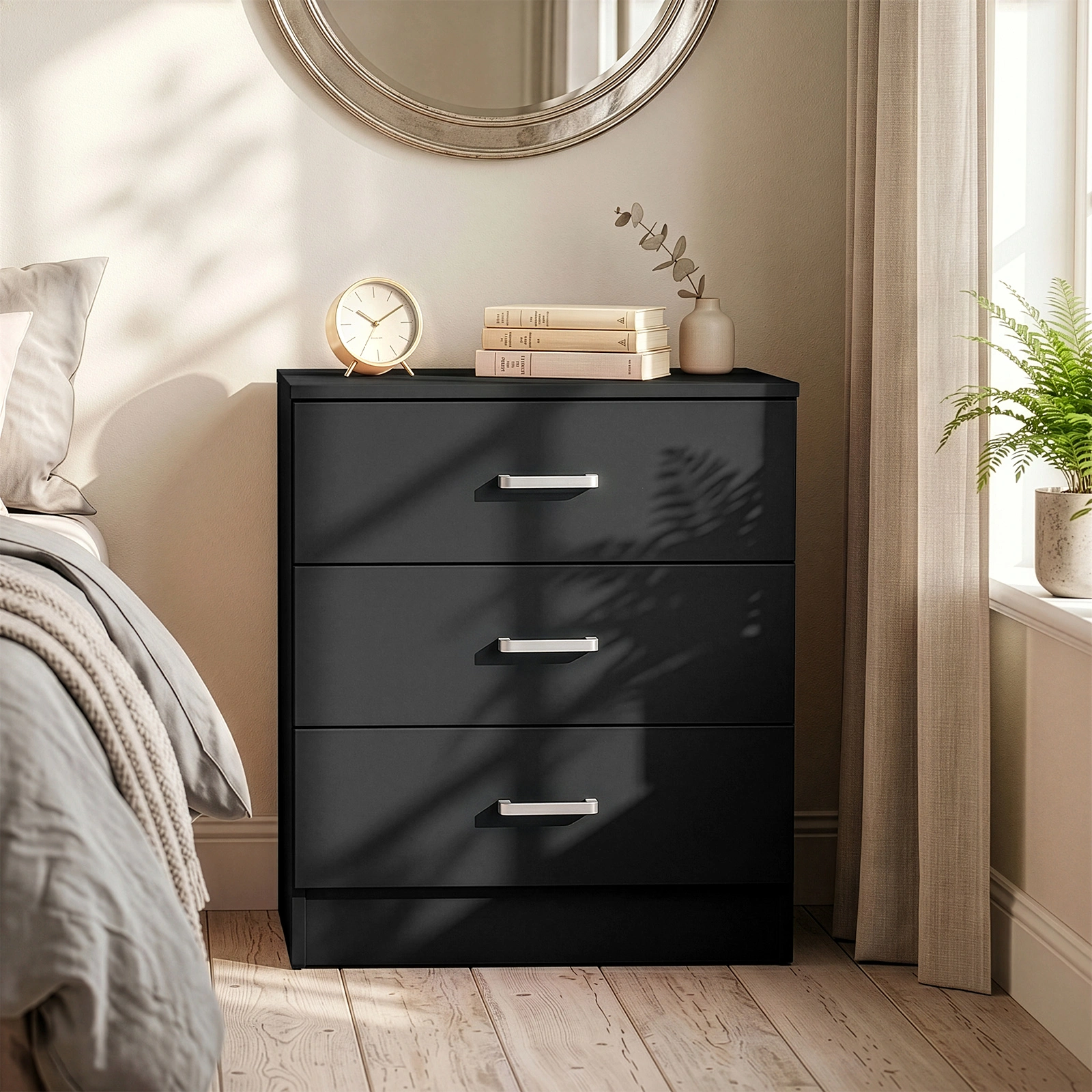 Black 3-Drawer Chest Dresser with Textured Finish, 22.05x12.99x25.98in