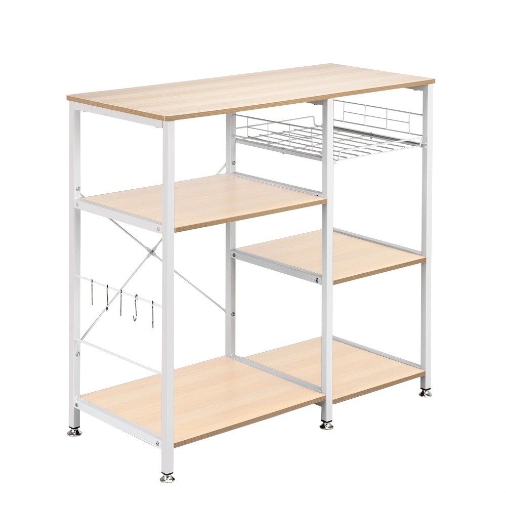 3-Tier Kitchen Baker's Rack with Microwave Oven Stand, Utility Storage Cart & Workstation Shelf, White Oak Finish view 2