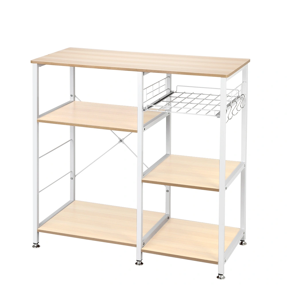 3-Tier Kitchen Baker's Rack with Microwave Oven Stand, Utility Storage Cart & Workstation Shelf, White Oak Finish view 3