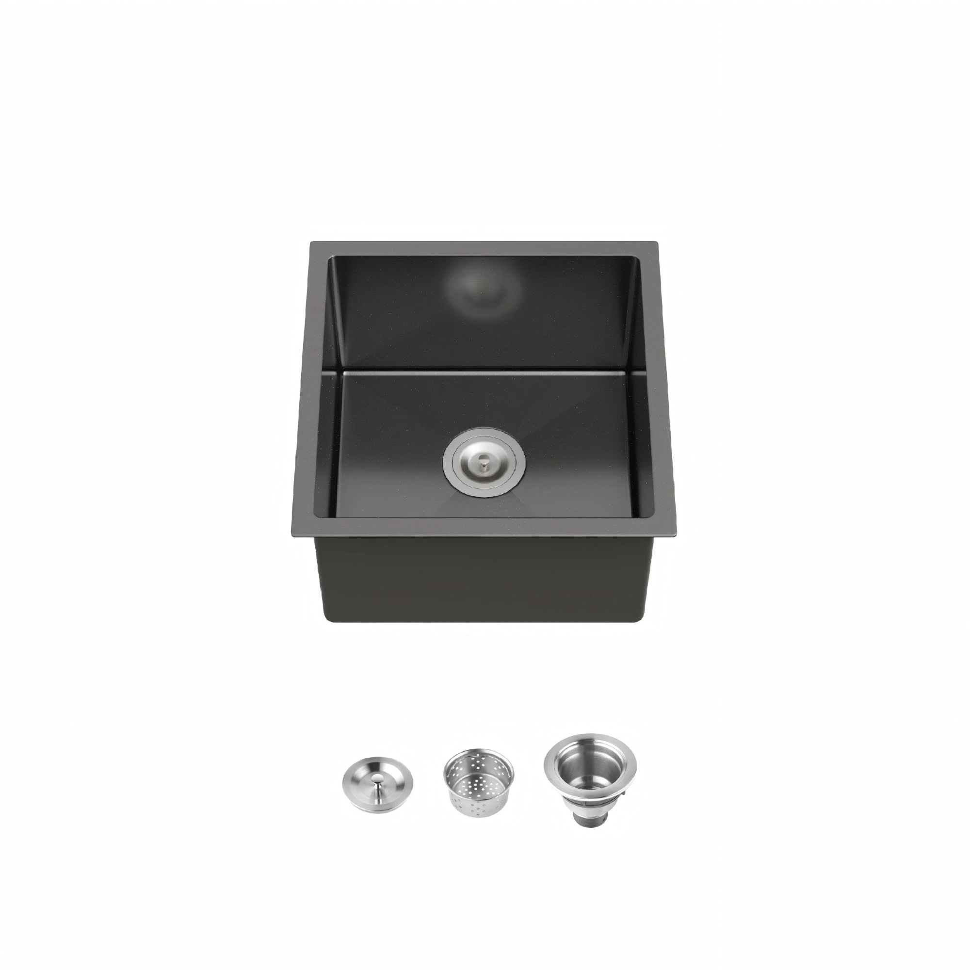 18x18 Inch Single Bowl Undermount Kitchen Sink, Handmade Black Stainless Steel with US Standard Drain
