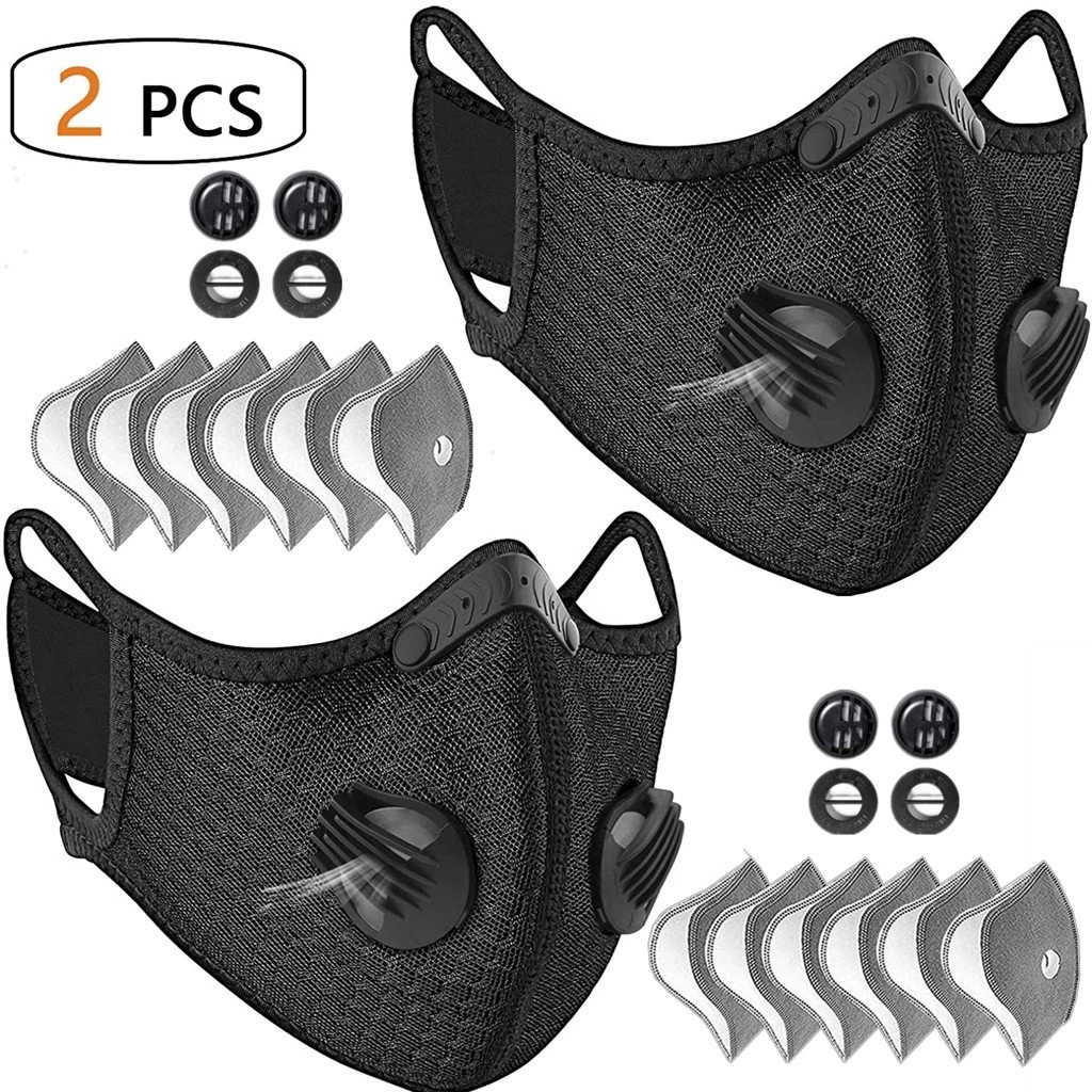 2Pack Reusable Half Face Masks w/ Filter, Cycling Outdoor Sport Face Cover Black