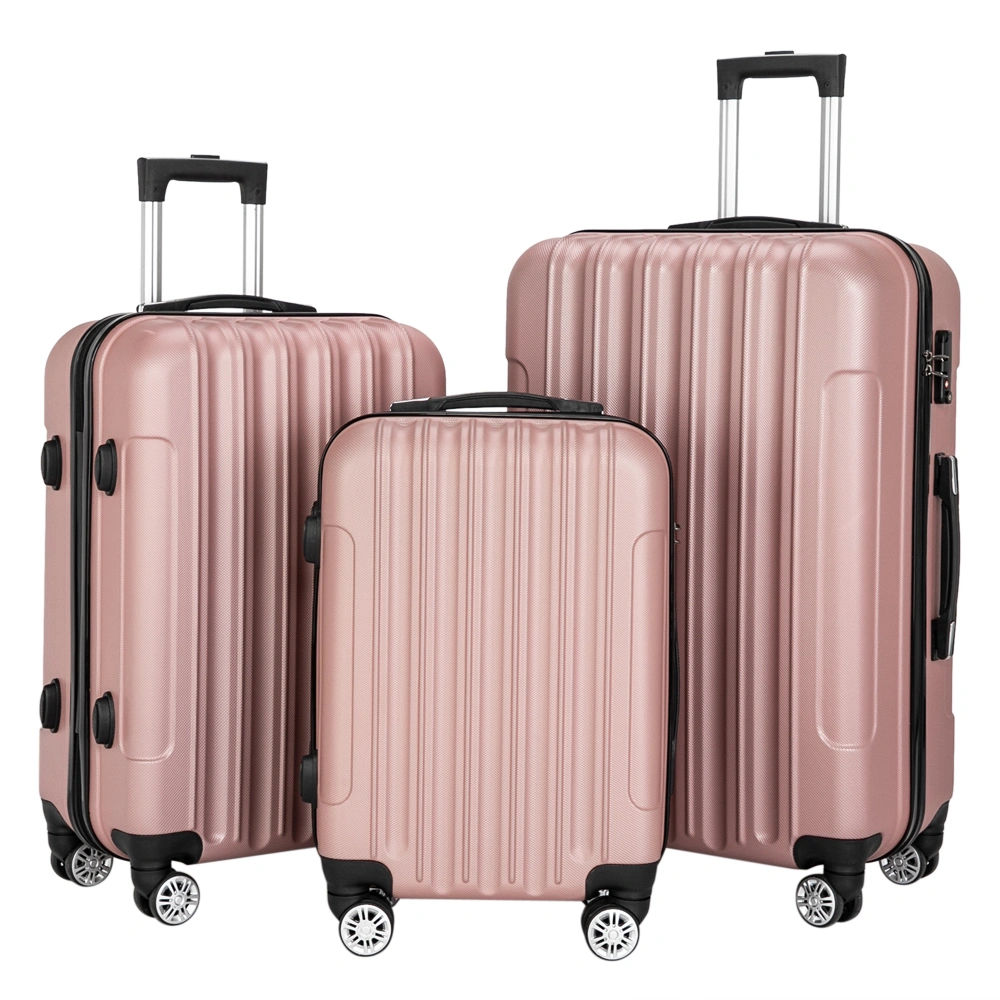 Rose Gold Striped Textured ABS Trolley Case 3 Piece Suitcase Set 20 24 28 Inch Hard Shell Luggage