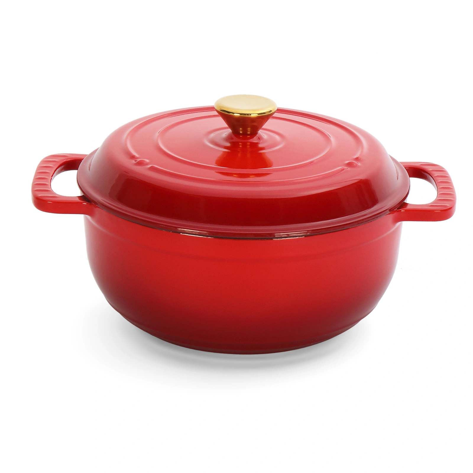 5QT Enamel Cast Iron Cooking Pot, Gradient Red Dutch Oven with 2 Silicone Gloves, Enameled Cast Iron Pot for Home Kitchen