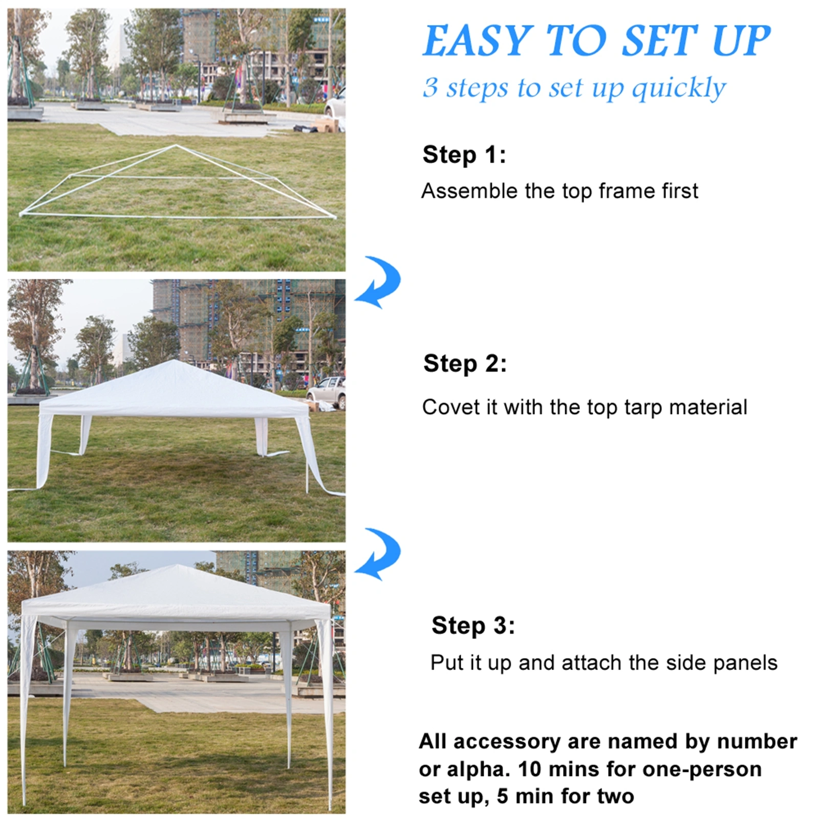 3x3m Waterproof Outdoor Tent with Spiral Tubes - White Pop-Up Canopy Shelter view 19