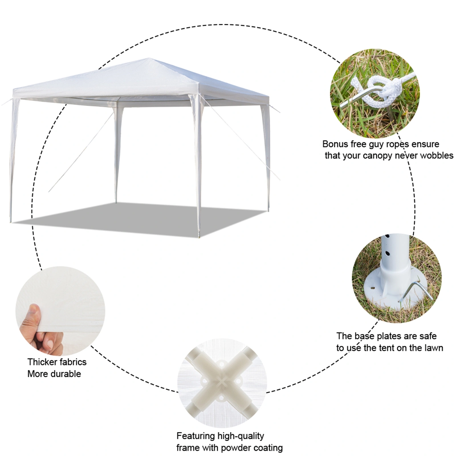 3x3m Waterproof Outdoor Tent with Spiral Tubes - White Pop-Up Canopy Shelter view 20