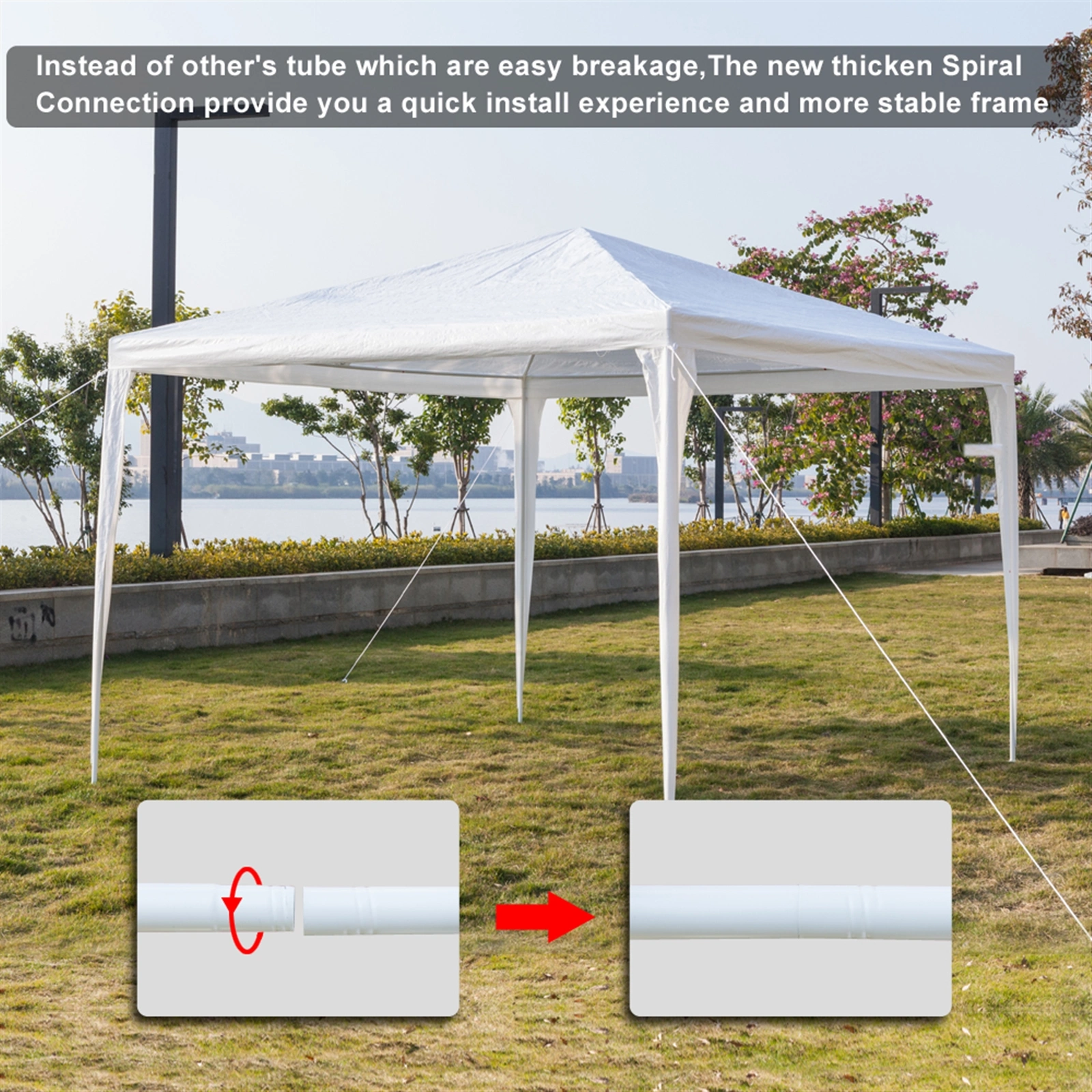 3x3m Waterproof Outdoor Tent with Spiral Tubes - White Pop-Up Canopy Shelter view 23