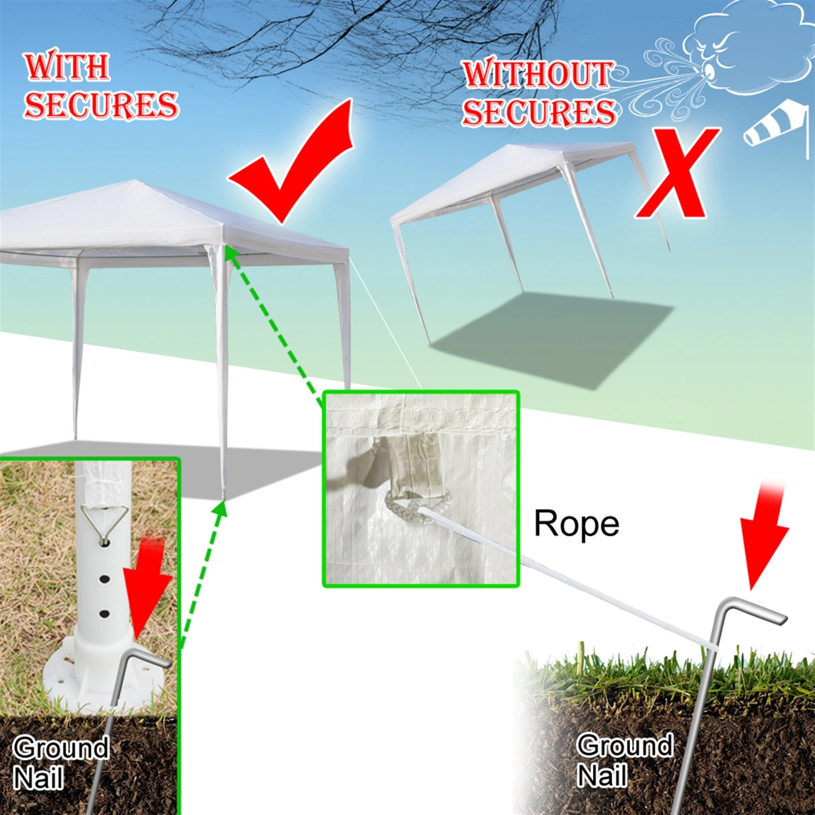 3x3m Waterproof Outdoor Tent with Spiral Tubes - White Pop-Up Canopy Shelter view 24
