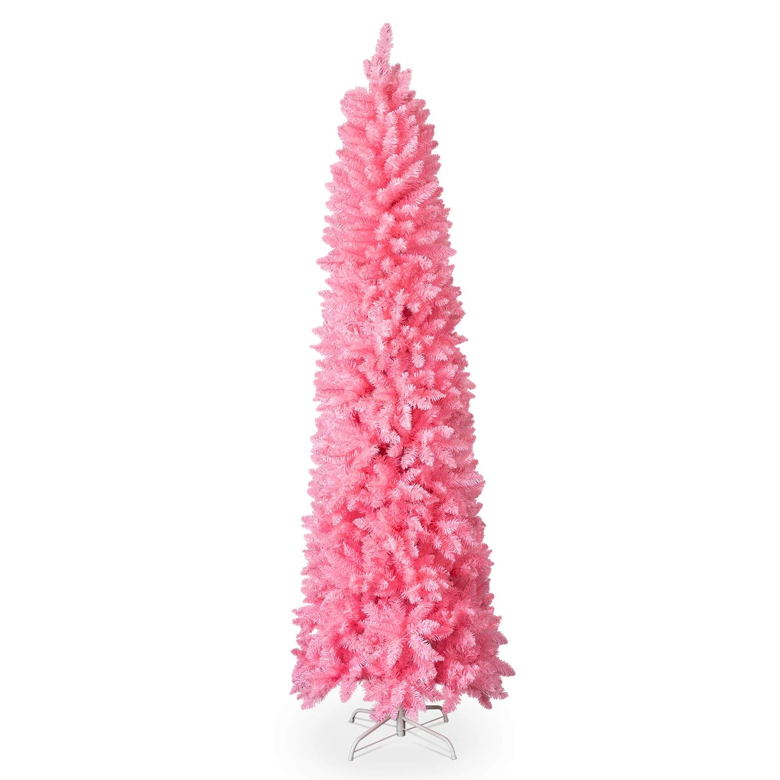 7.5 FT Hinged Pencil Christmas Tree Artificial Unlit, 1075 Branch Tips w/Sturdy Stand, Pink view 11