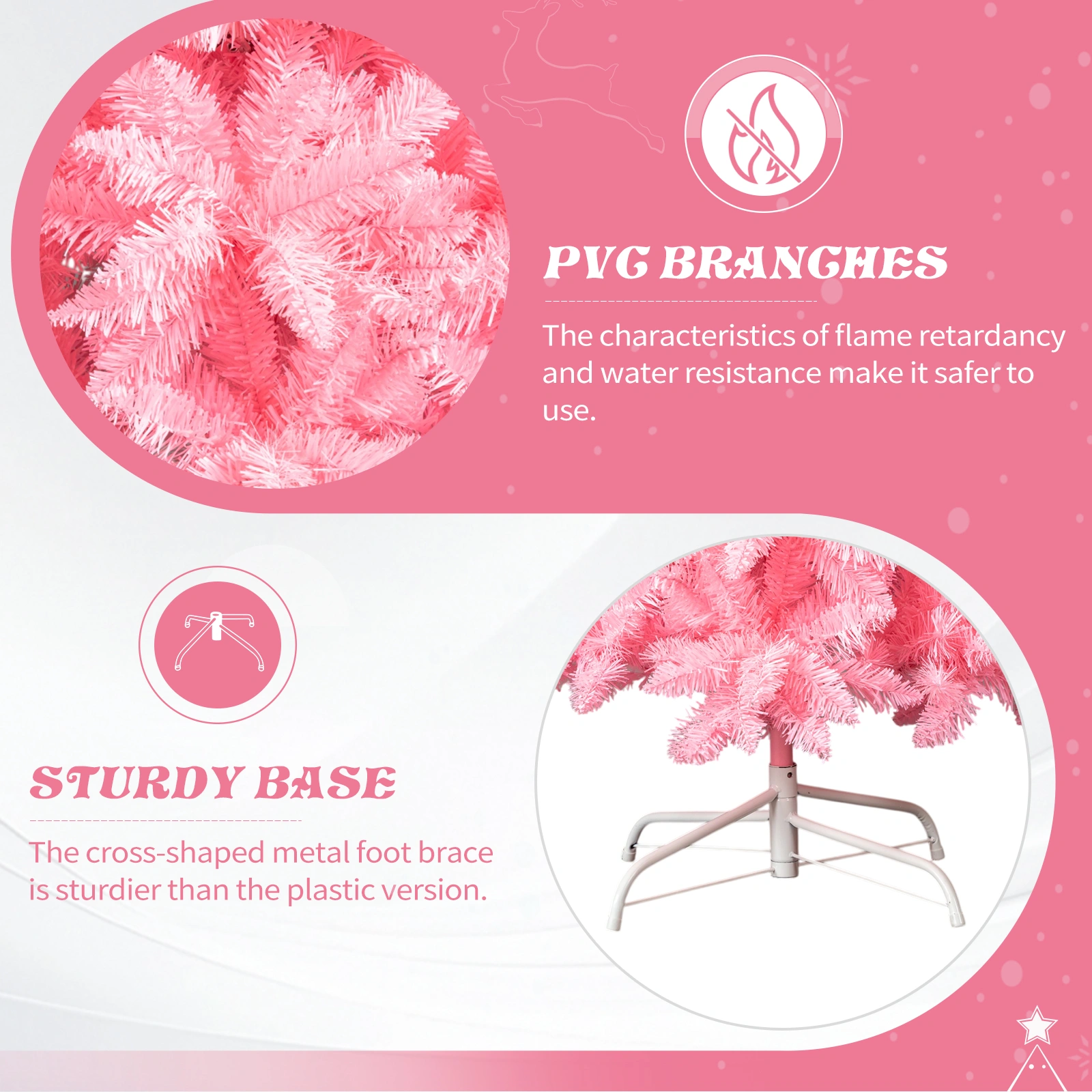 7.5 FT Hinged Pencil Christmas Tree Artificial Unlit, 1075 Branch Tips w/Sturdy Stand, Pink view 7