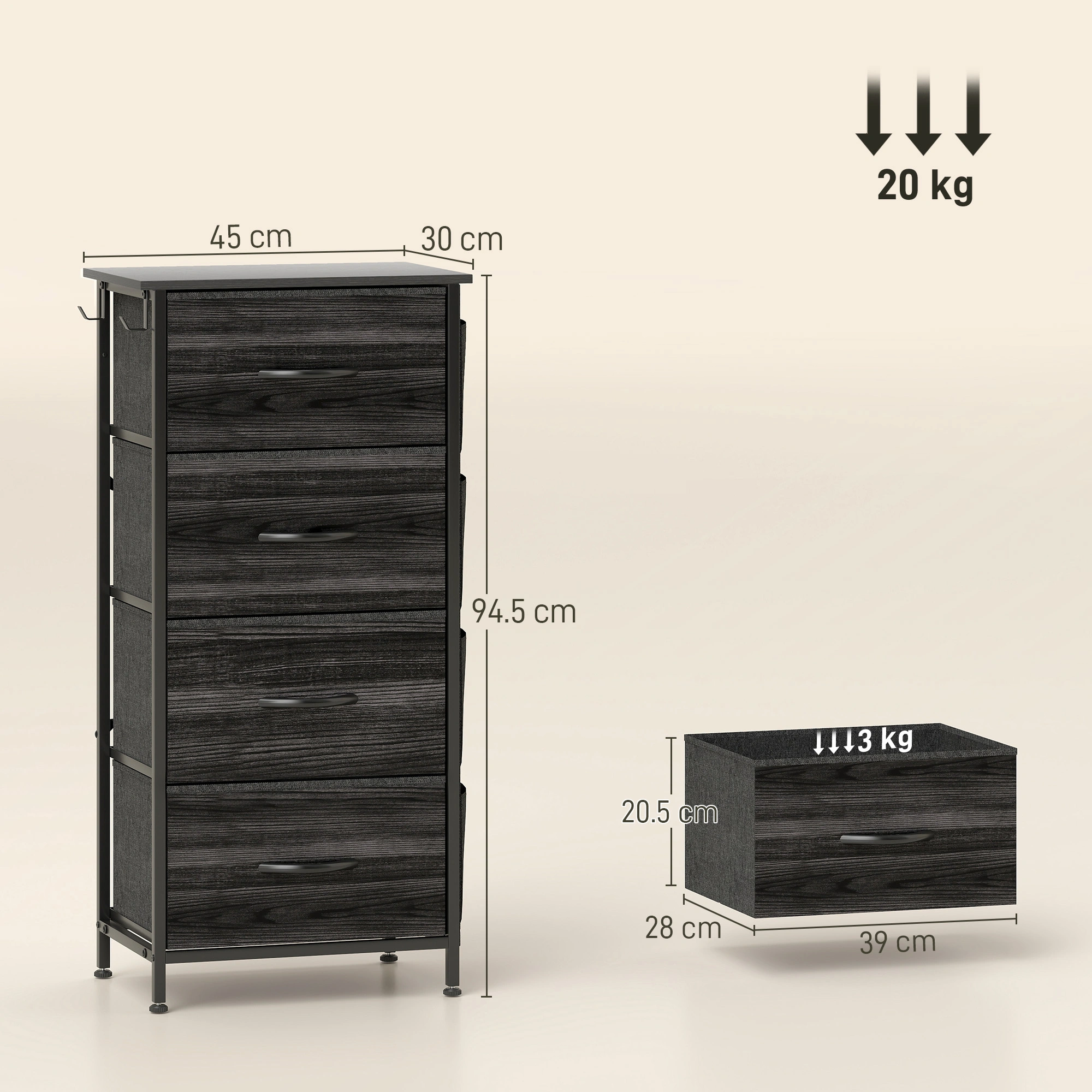 2-Drawer Pine Wood Storage Box 24x12x18 inch White Kids Room Organizer Compact Model SP-50 Qty 1 view 2