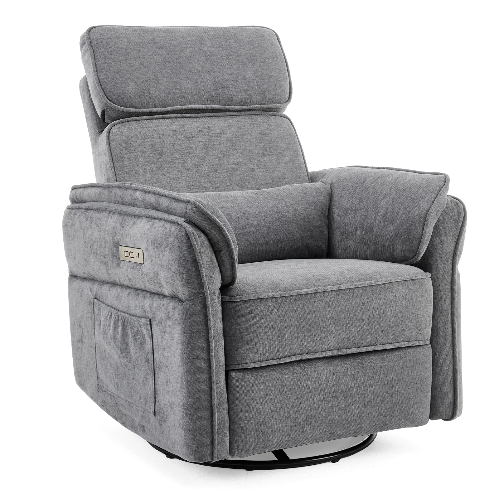 Electric Power Recliner Chair, 300° Swivel Rocker, Adjustable Headrest & Foldable Armrests, 330 Lbs Weight Capacity Indoor Functional Chair , Dark Gray Chenille
