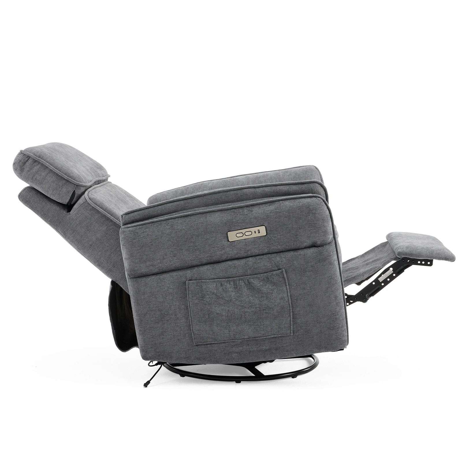 Electric Power Recliner Chair, 300° Swivel Rocker, Adjustable Headrest & Foldable Armrests, 330 Lbs Weight Capacity Indoor Functional Chair , Dark Gray Chenille view 2