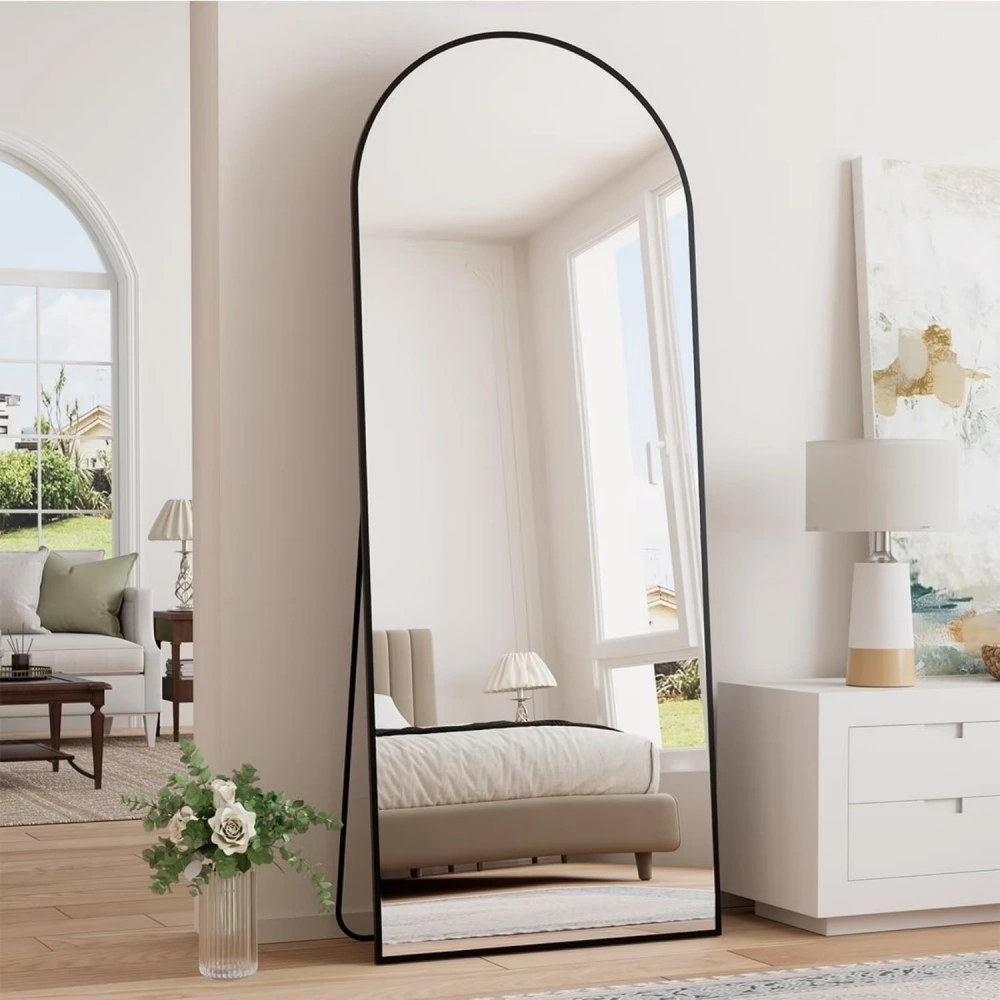 64x21 Inch Arched Full Length Floor Mirror, Freestanding Full Body Mirror, Black