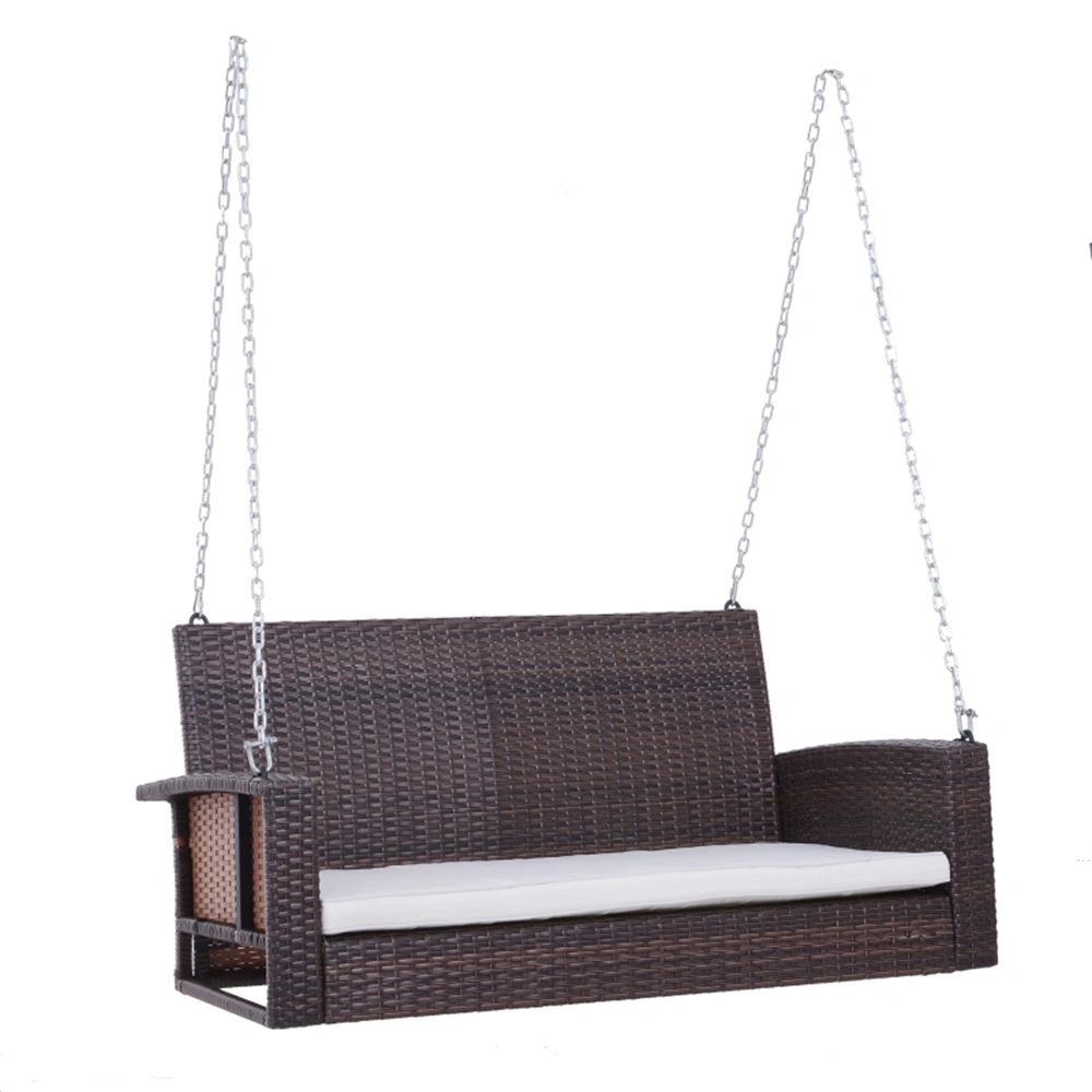 Outdoor Patio Swing Chair 2-Seater Garden Hanging Wicker Hammock Bench with Canopy for Deck